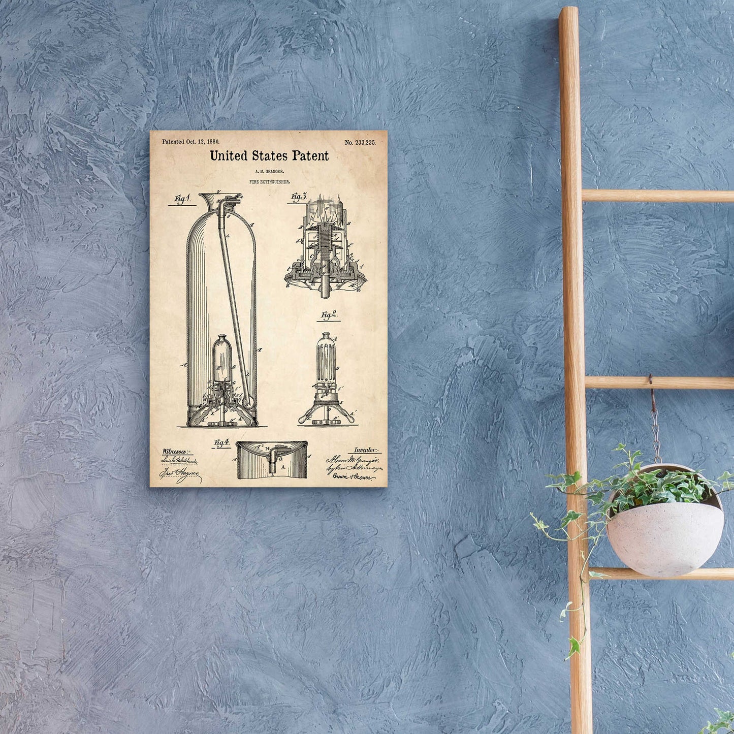 Epic Art 'Fire Extinguisher Blueprint Patent Parchment,' Acrylic Glass Wall Art,16x24