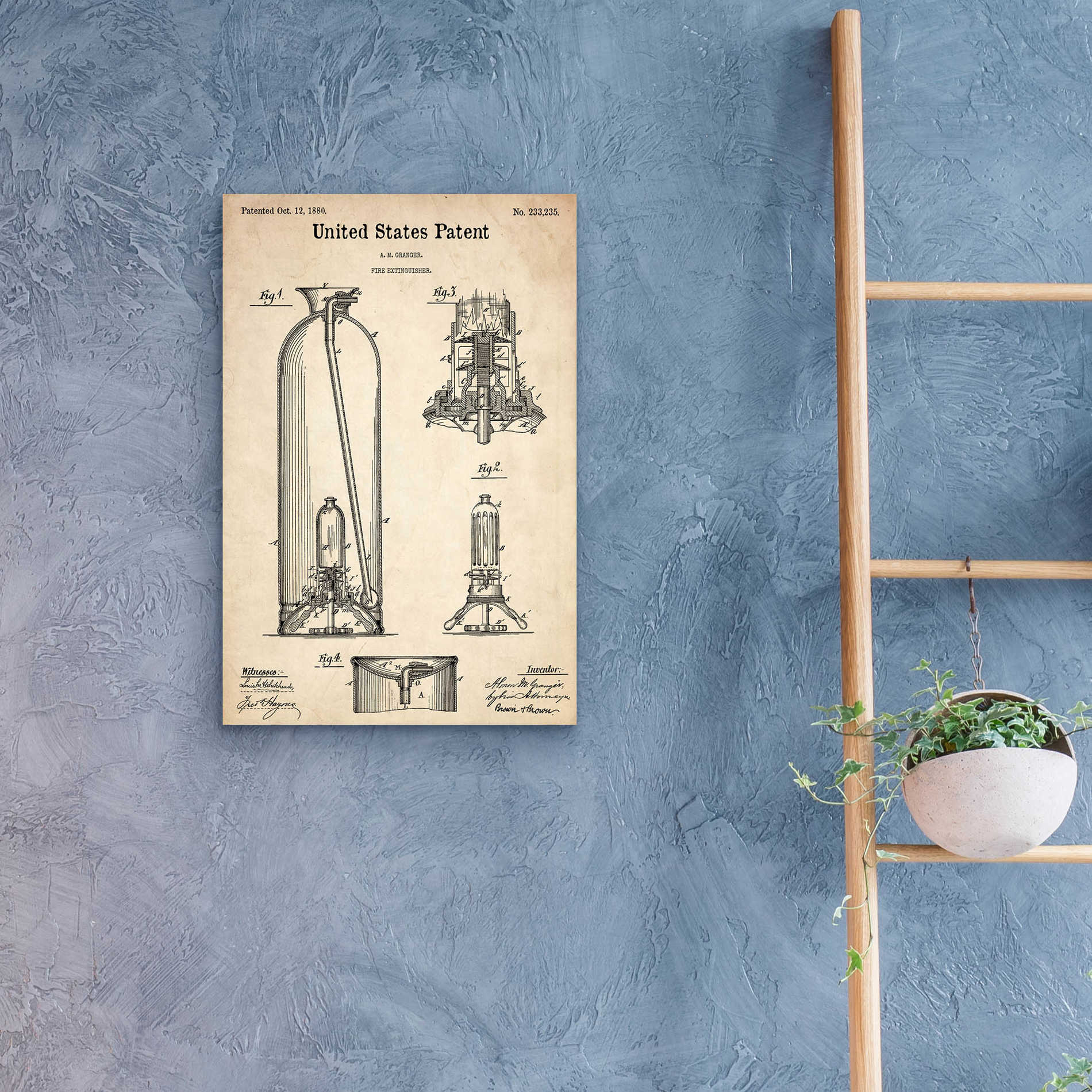 Epic Art 'Fire Extinguisher Blueprint Patent Parchment,' Acrylic Glass Wall Art,16x24