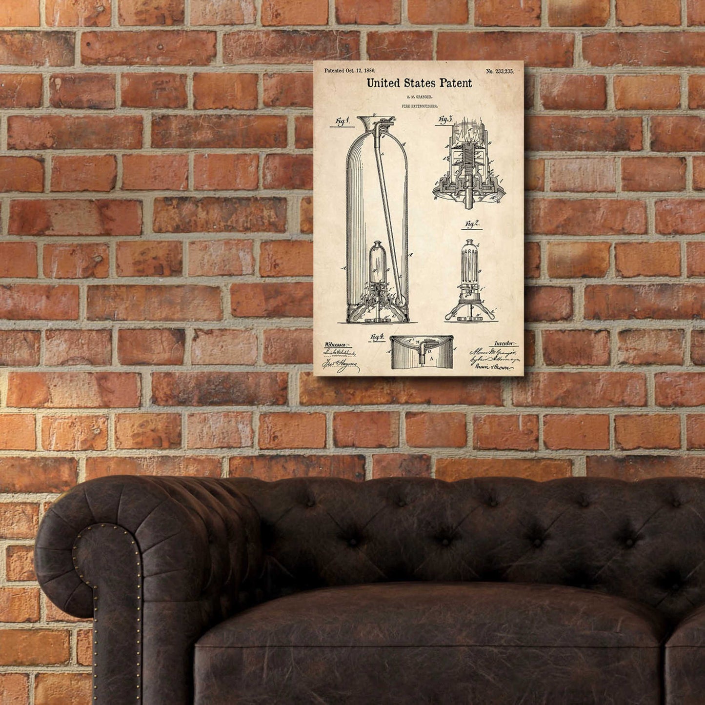 Epic Art 'Fire Extinguisher Blueprint Patent Parchment,' Acrylic Glass Wall Art,16x24