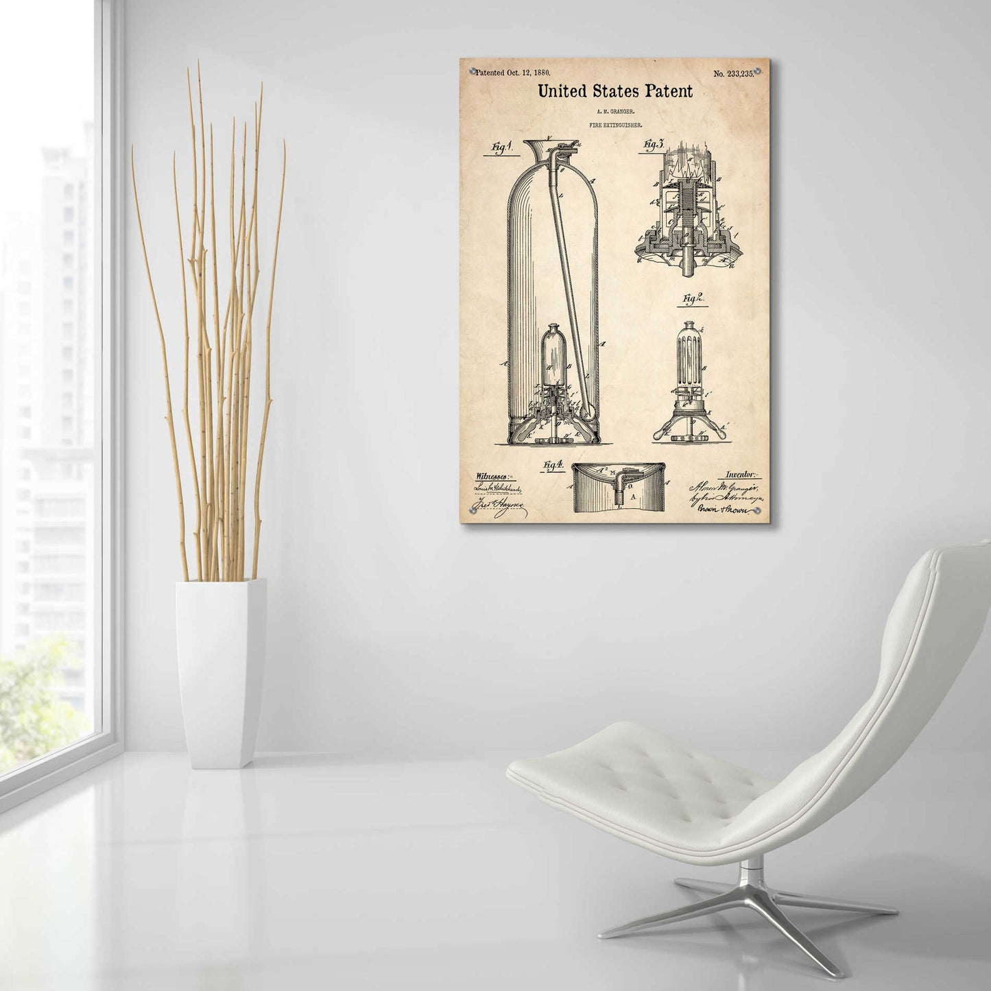 Epic Art 'Fire Extinguisher Blueprint Patent Parchment,' Acrylic Glass Wall Art,24x36