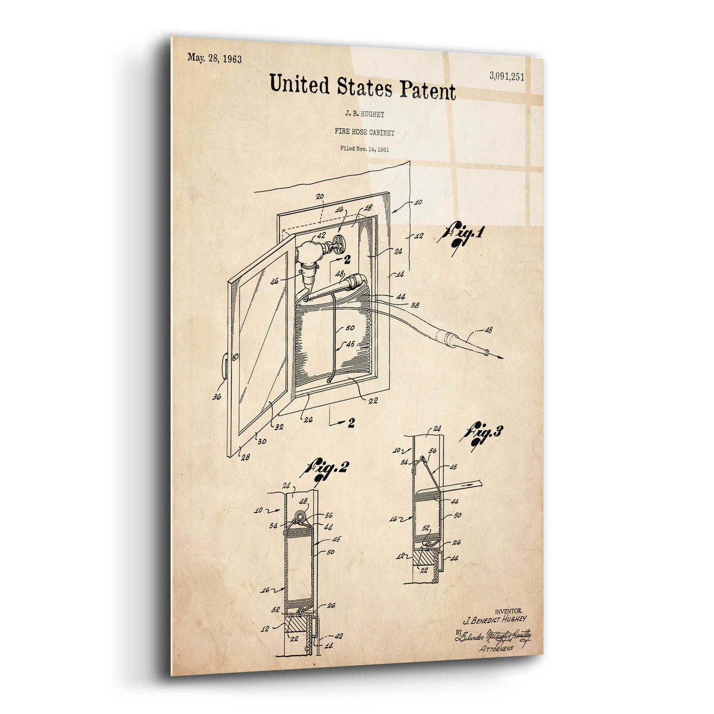 Epic Art 'Fire Hose Cabinet Blueprint Patent Parchment,' Acrylic Glass Wall Art,12x16