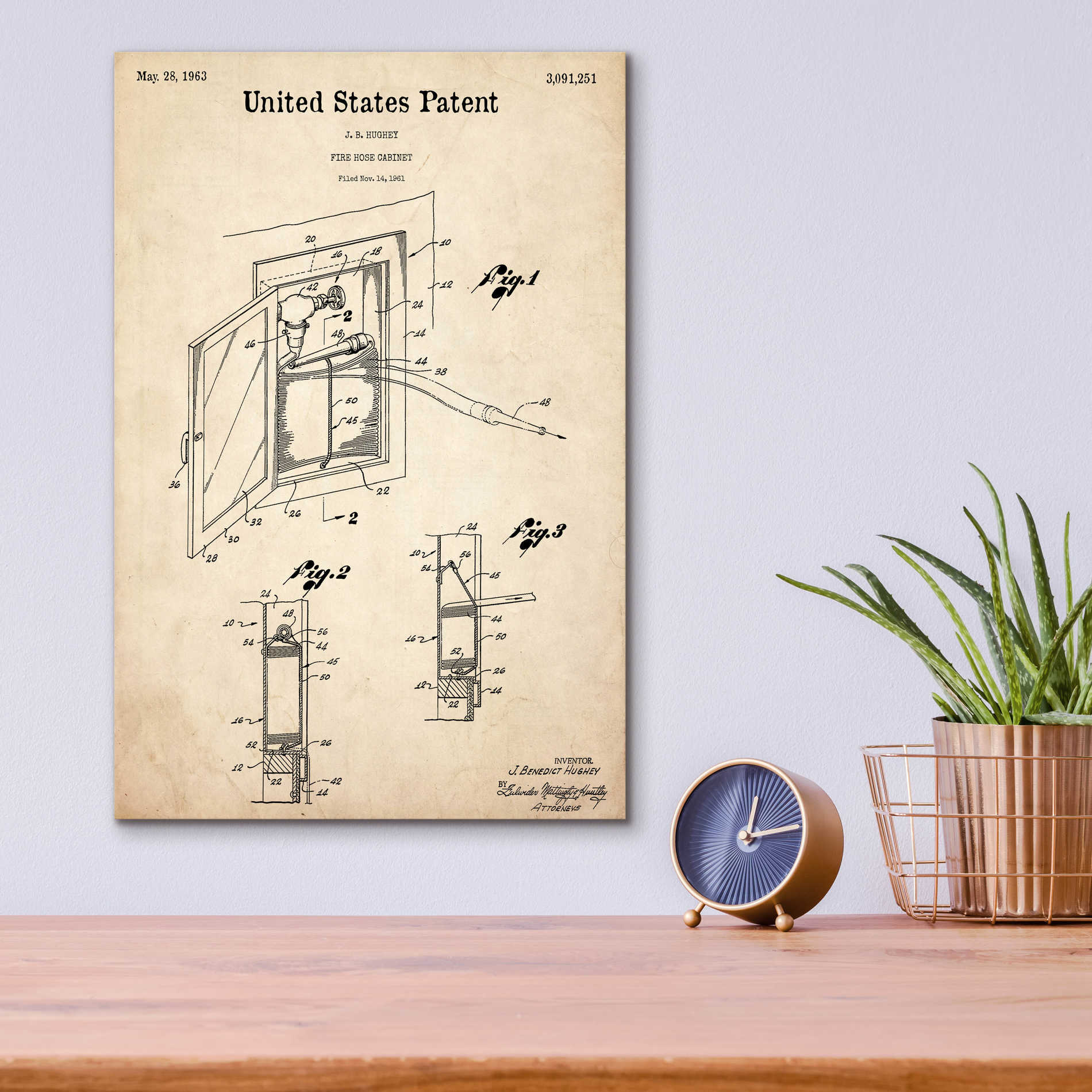 Epic Art 'Fire Hose Cabinet Blueprint Patent Parchment,' Acrylic Glass Wall Art,12x16