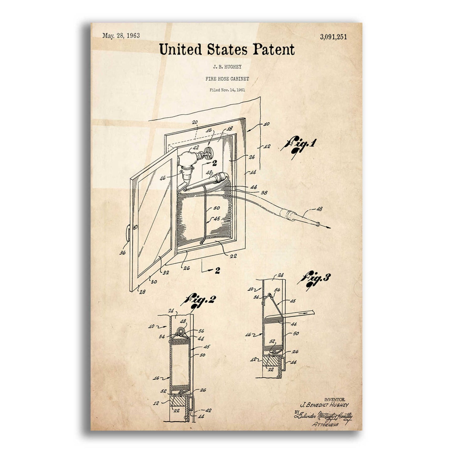 Epic Art 'Fire Hose Cabinet Blueprint Patent Parchment,' Acrylic Glass Wall Art,12x16