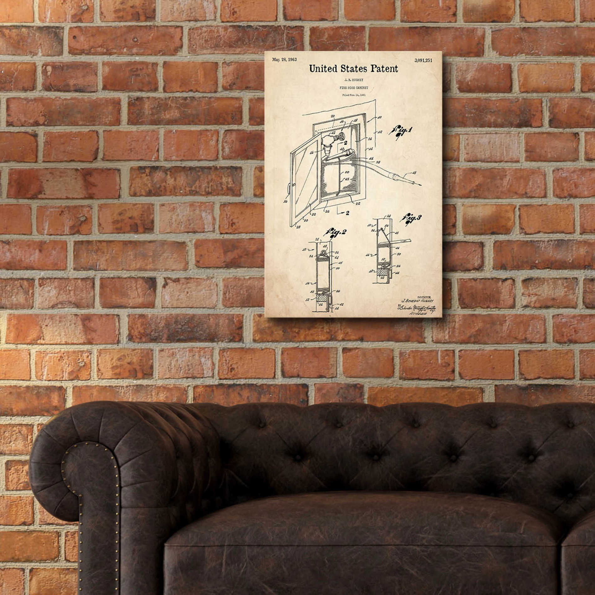 Epic Art 'Fire Hose Cabinet Blueprint Patent Parchment,' Acrylic Glass Wall Art,16x24