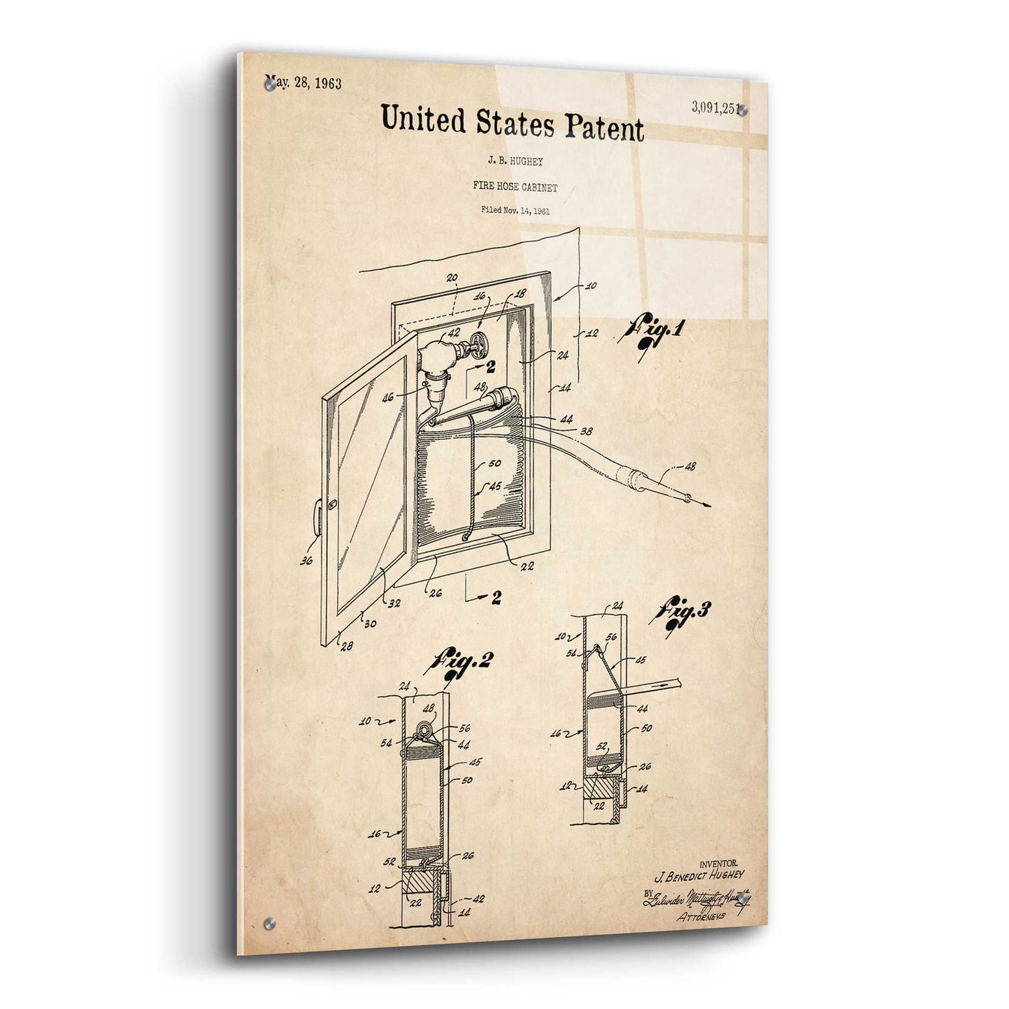 Epic Art 'Fire Hose Cabinet Blueprint Patent Parchment,' Acrylic Glass Wall Art,24x36