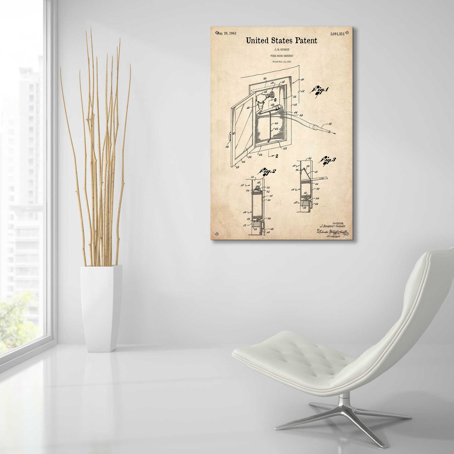 Epic Art 'Fire Hose Cabinet Blueprint Patent Parchment,' Acrylic Glass Wall Art,24x36