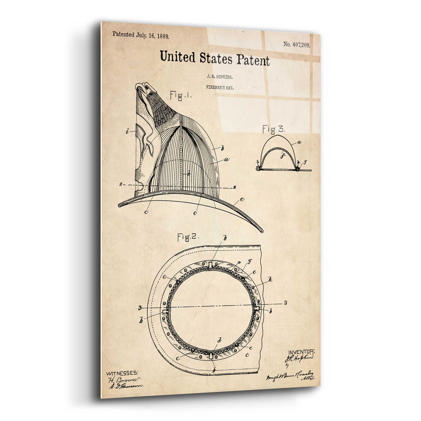 Epic Art 'Fireman's Hat Blueprint Patent Parchment,' Acrylic Glass Wall Art,12x16