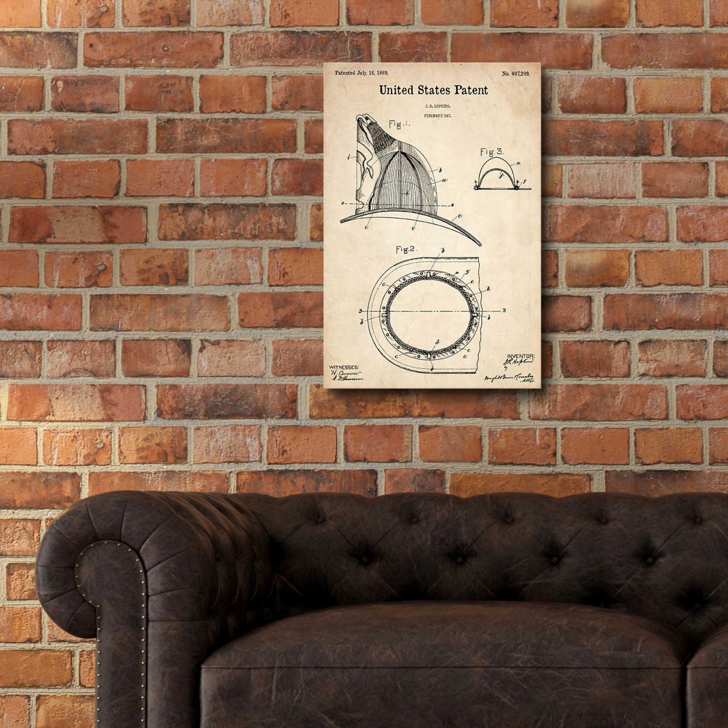 Epic Art 'Fireman's Hat Blueprint Patent Parchment,' Acrylic Glass Wall Art,16x24