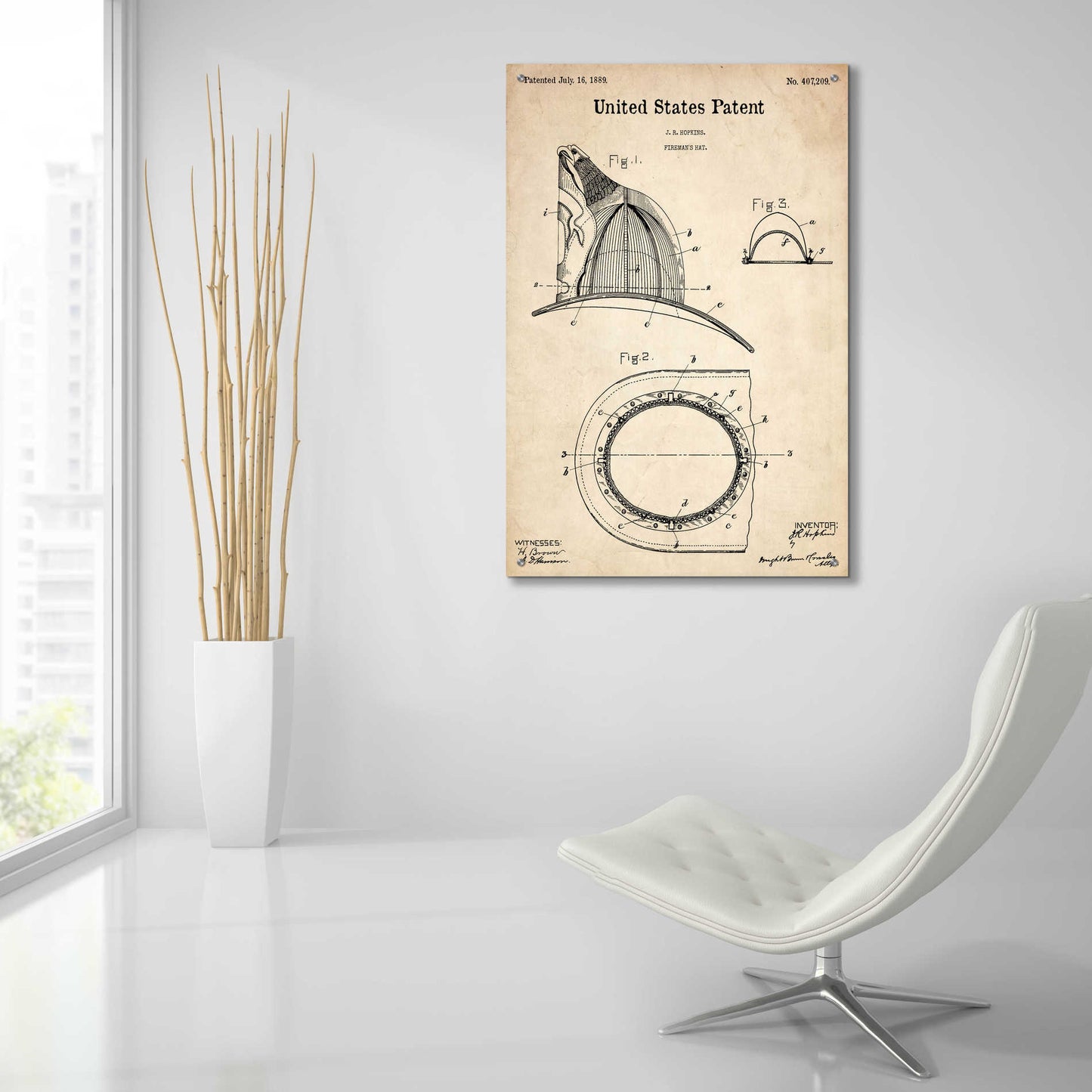 Epic Art 'Fireman's Hat Blueprint Patent Parchment,' Acrylic Glass Wall Art,24x36