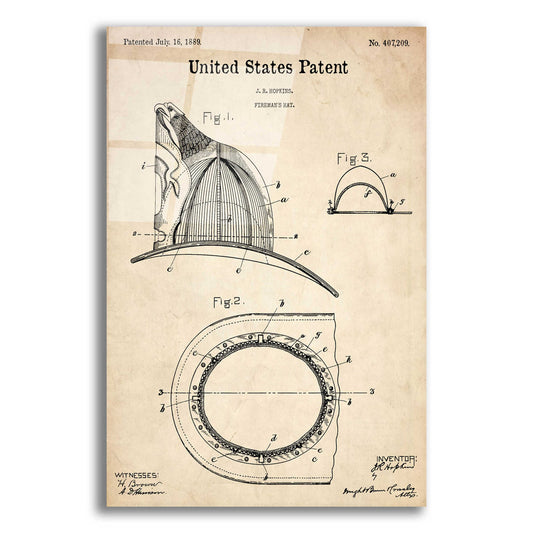 Epic Art 'Fireman's Hat Blueprint Patent Parchment,' Acrylic Glass Wall Art,12x16x1.1x0,18x26x1.1x0,26x34x1.74x0,40x54x1.74x0