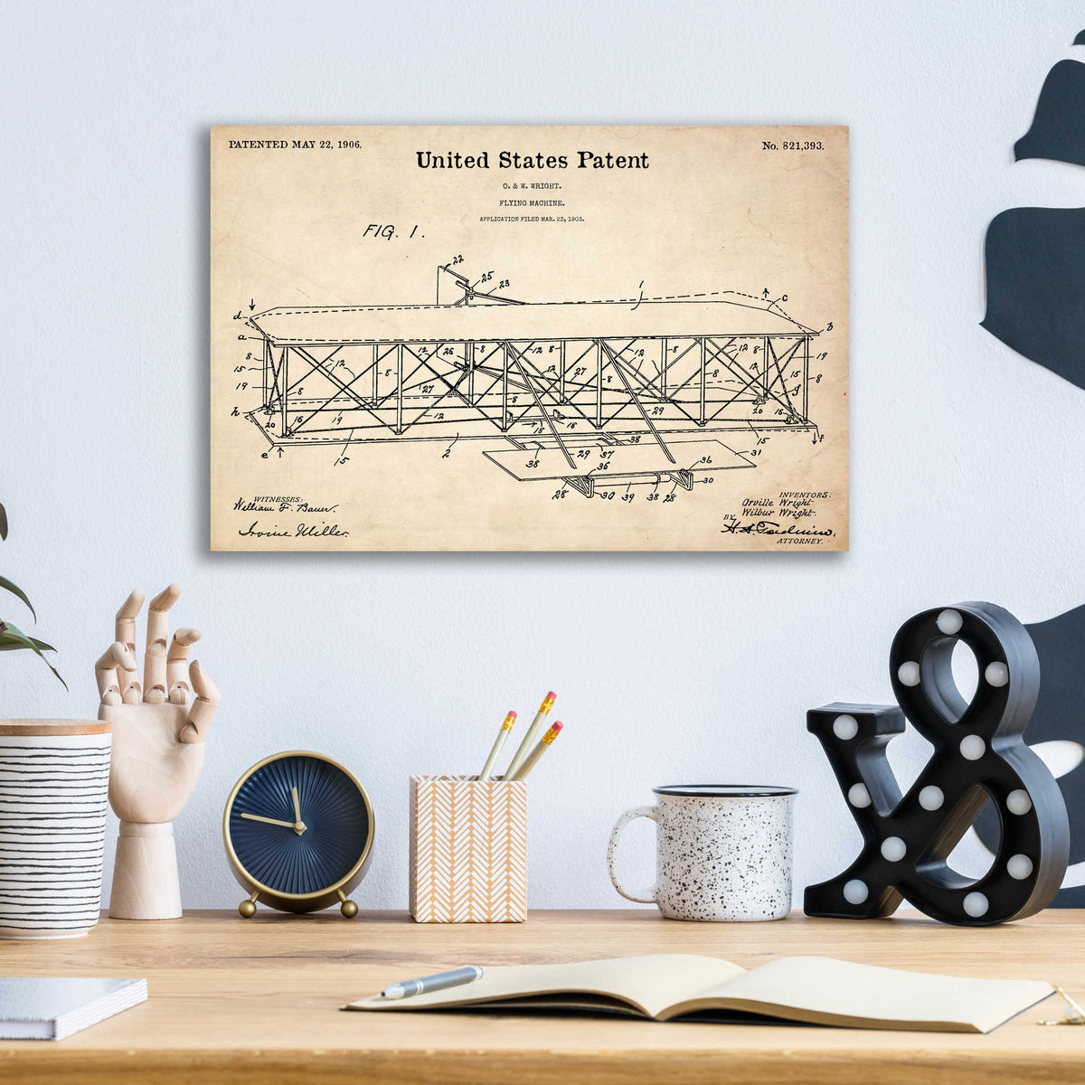 Epic Art 'Wright Bros. Flying Machine Blueprint Patent Parchment' Acrylic Glass Wall Art,16x12