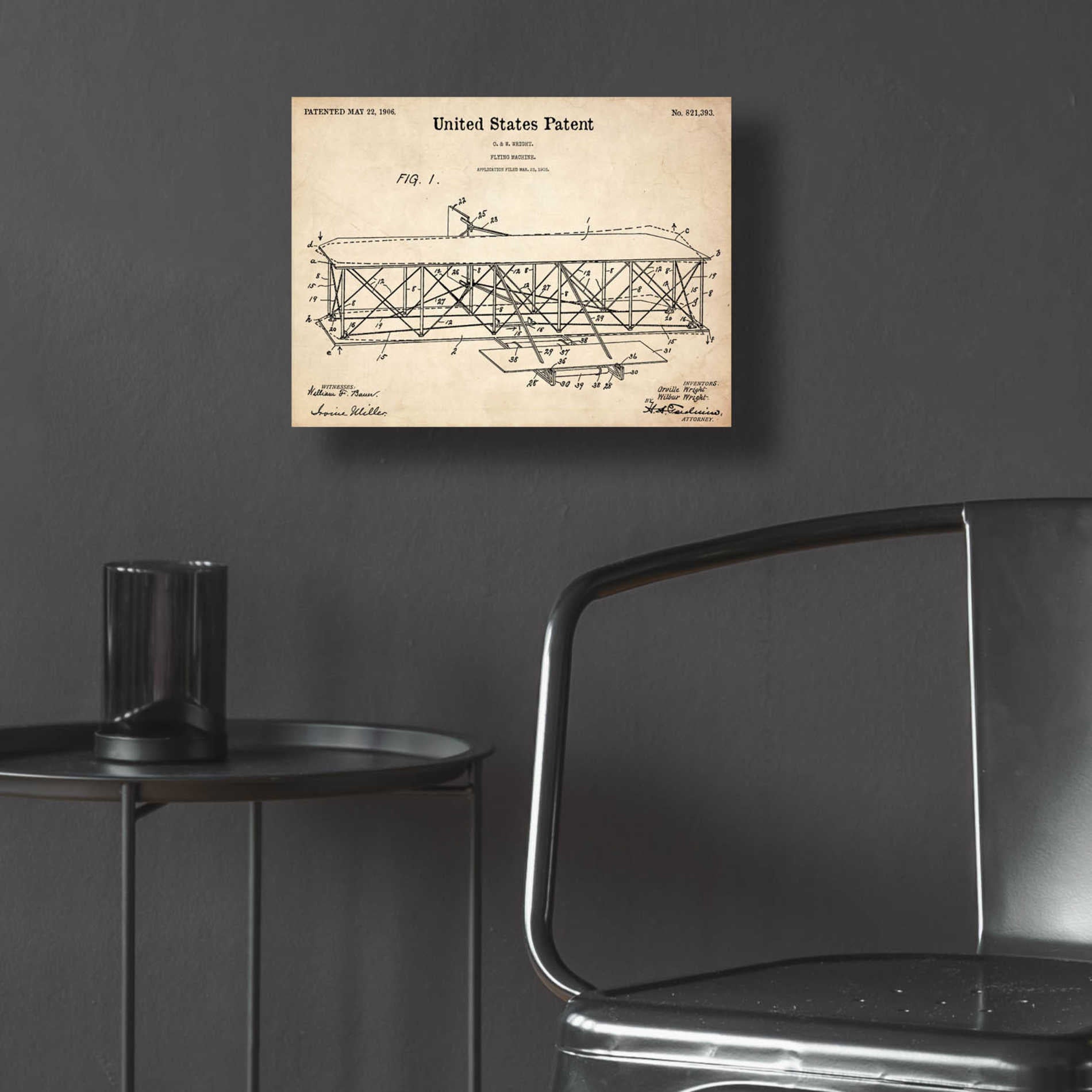 Epic Art 'Wright Bros. Flying Machine Blueprint Patent Parchment' Acrylic Glass Wall Art,16x12
