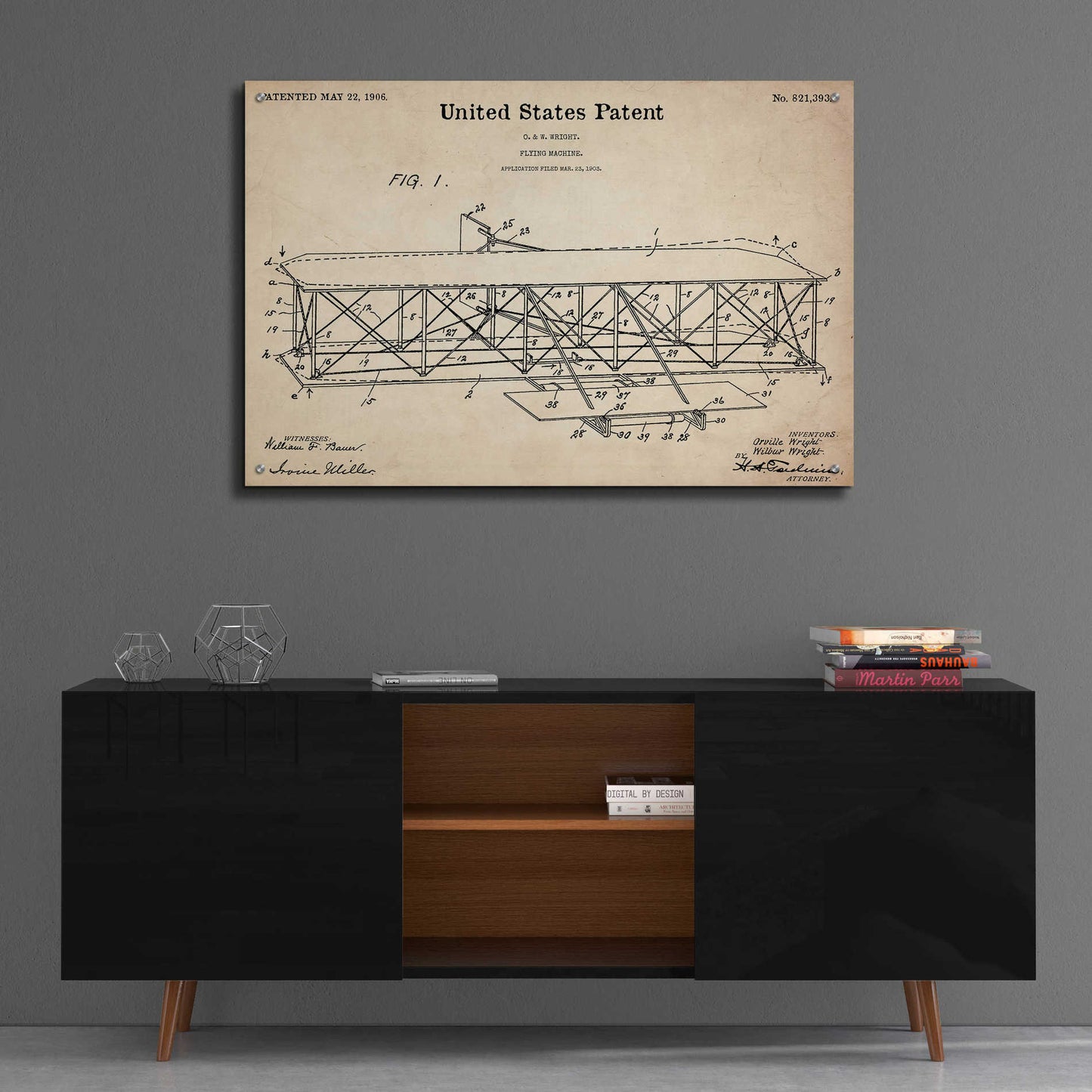 Epic Art 'Wright Bros. Flying Machine Blueprint Patent Parchment' Acrylic Glass Wall Art,36x24