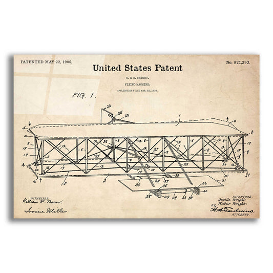 Epic Art 'Wright Bros. Flying Machine Blueprint Patent Parchment' Acrylic Glass Wall Art