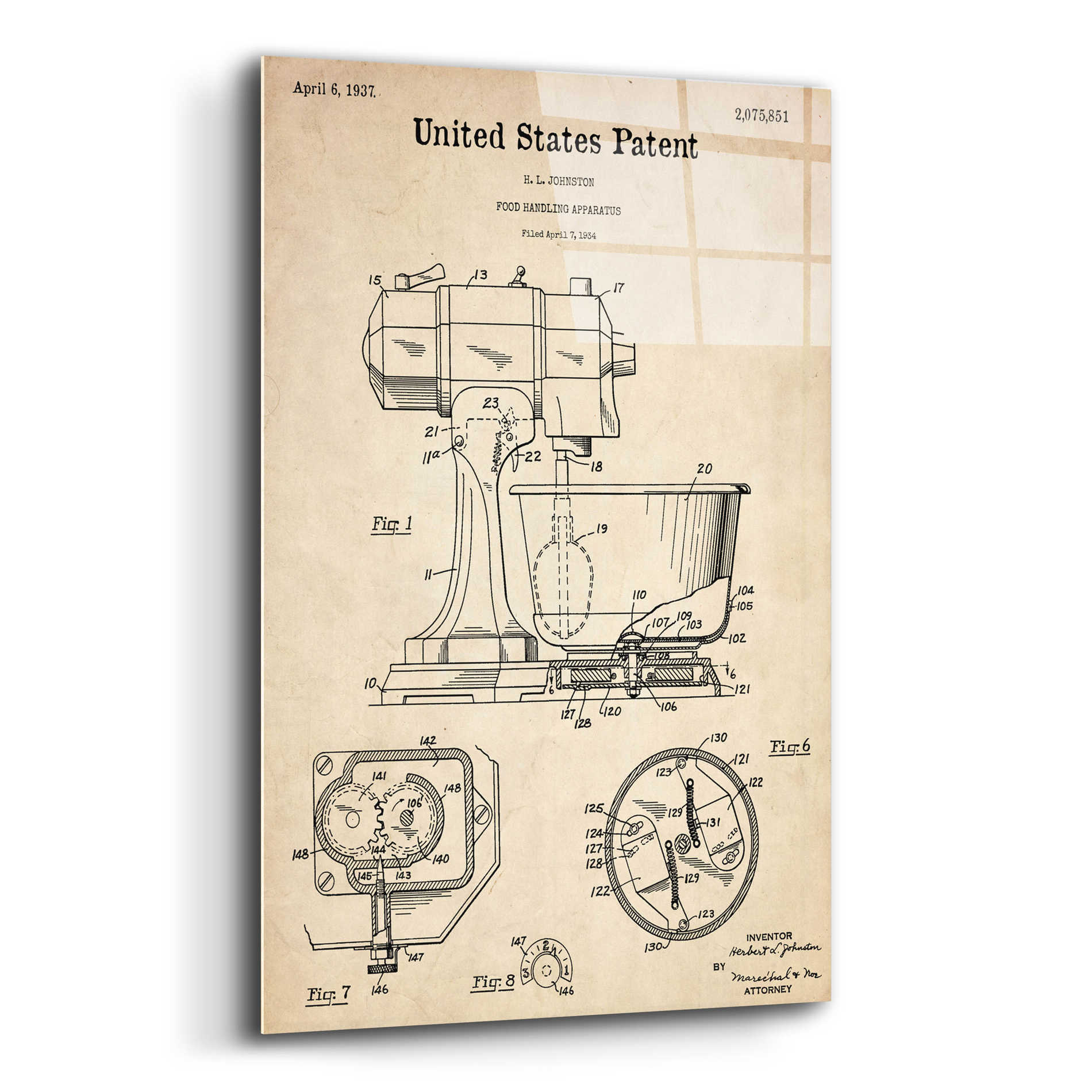 Epic Art 'Kitchen Mixer Blueprint Patent Parchment,' Acrylic Glass Wall Art,12x16