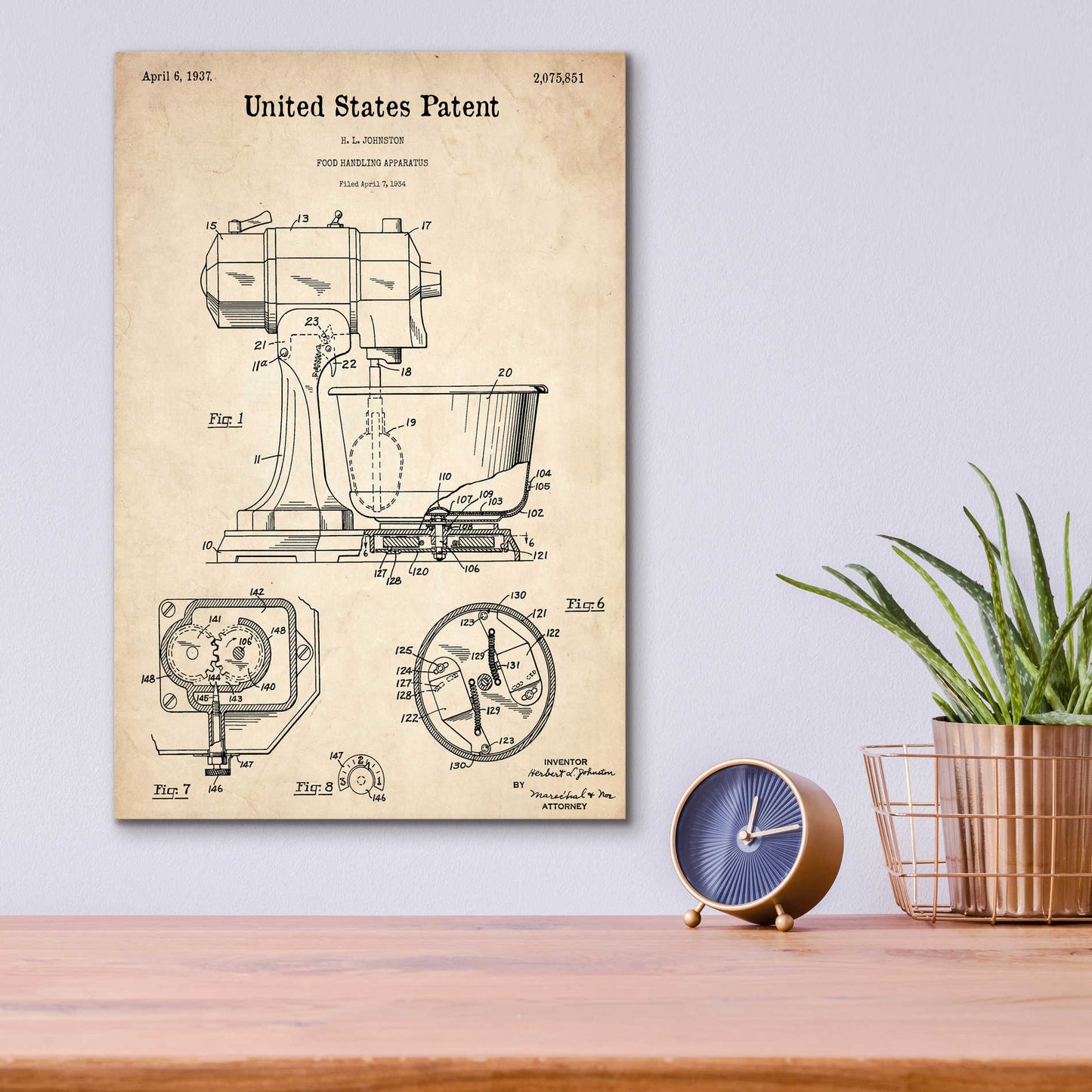 Epic Art 'Kitchen Mixer Blueprint Patent Parchment,' Acrylic Glass Wall Art,12x16