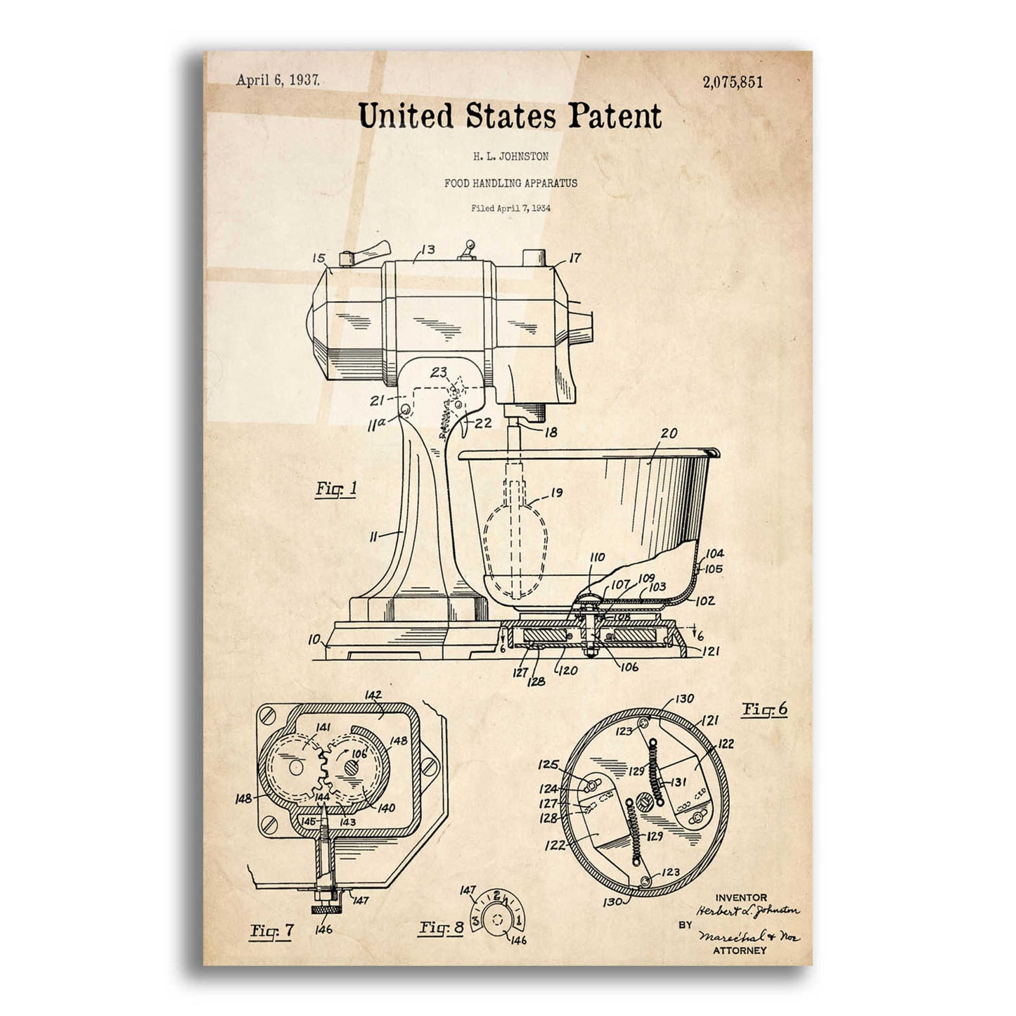 Epic Art 'Kitchen Mixer Blueprint Patent Parchment,' Acrylic Glass Wall Art,12x16