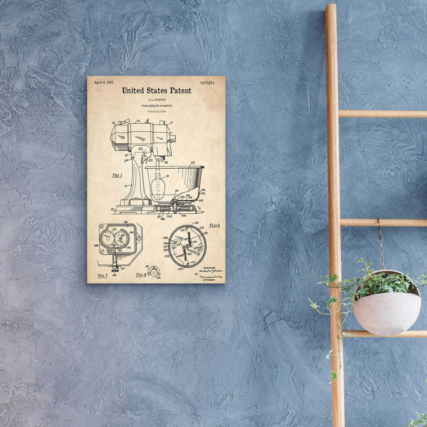 Epic Art 'Kitchen Mixer Blueprint Patent Parchment,' Acrylic Glass Wall Art,16x24