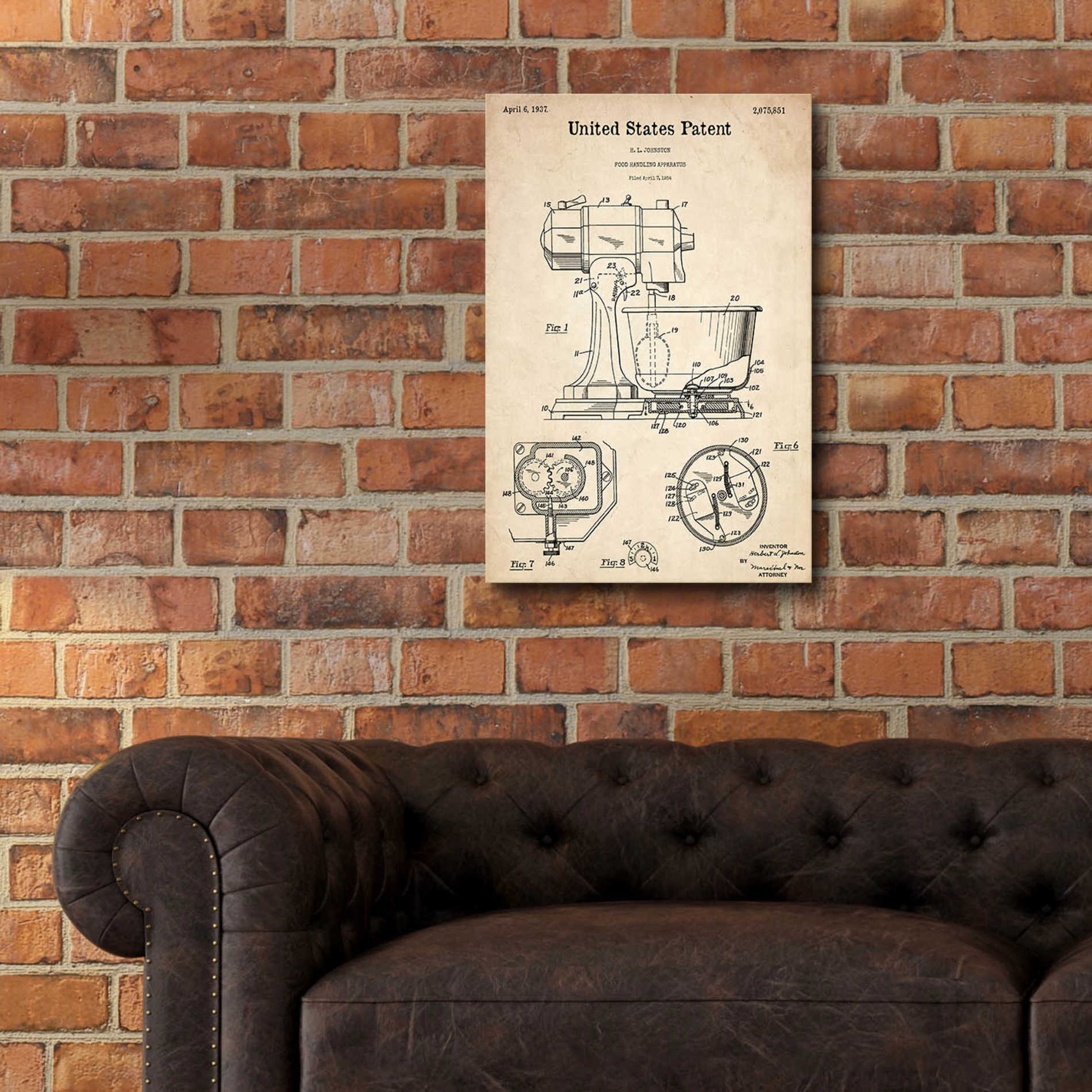 Epic Art 'Kitchen Mixer Blueprint Patent Parchment,' Acrylic Glass Wall Art,16x24