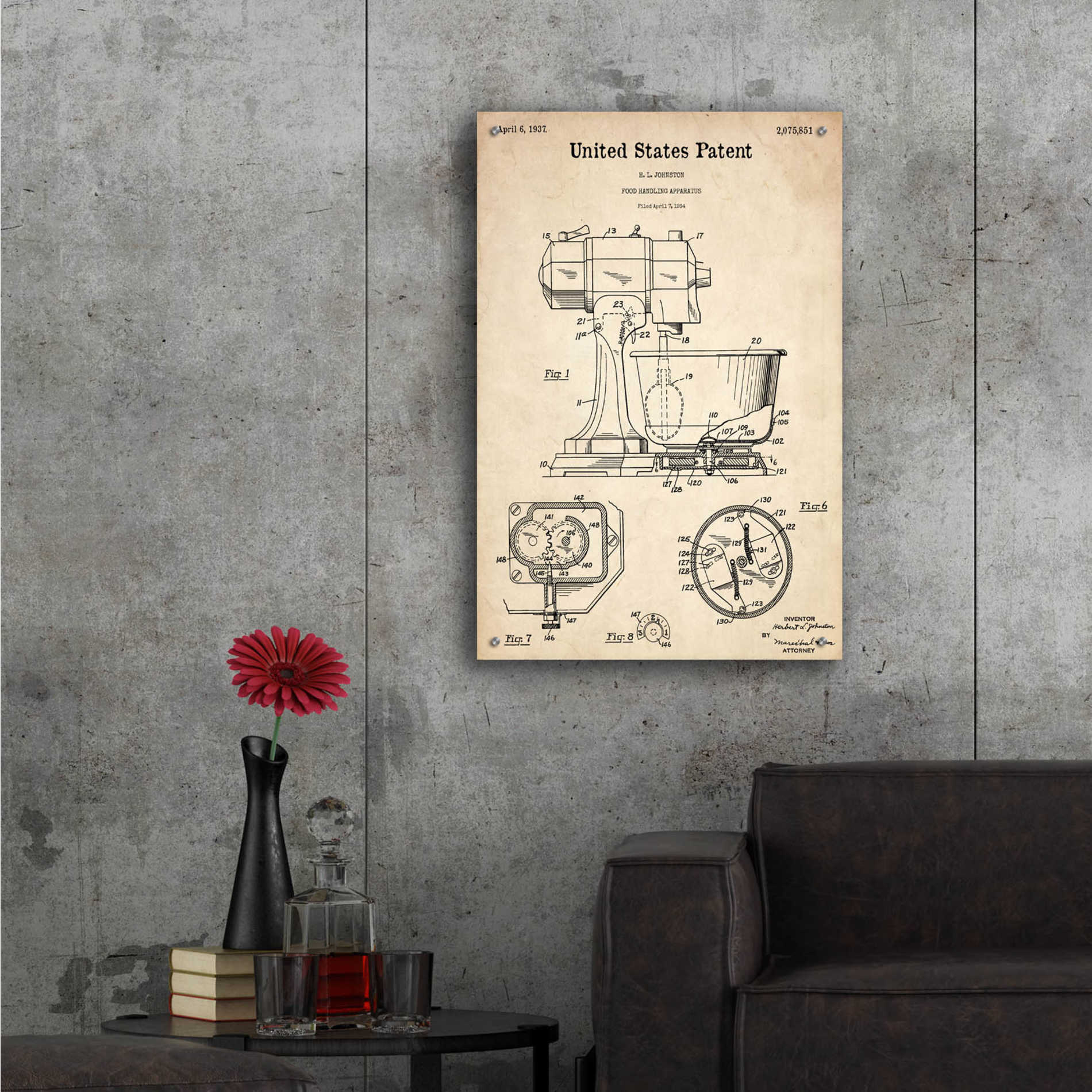 Epic Art 'Kitchen Mixer Blueprint Patent Parchment,' Acrylic Glass Wall Art,24x36