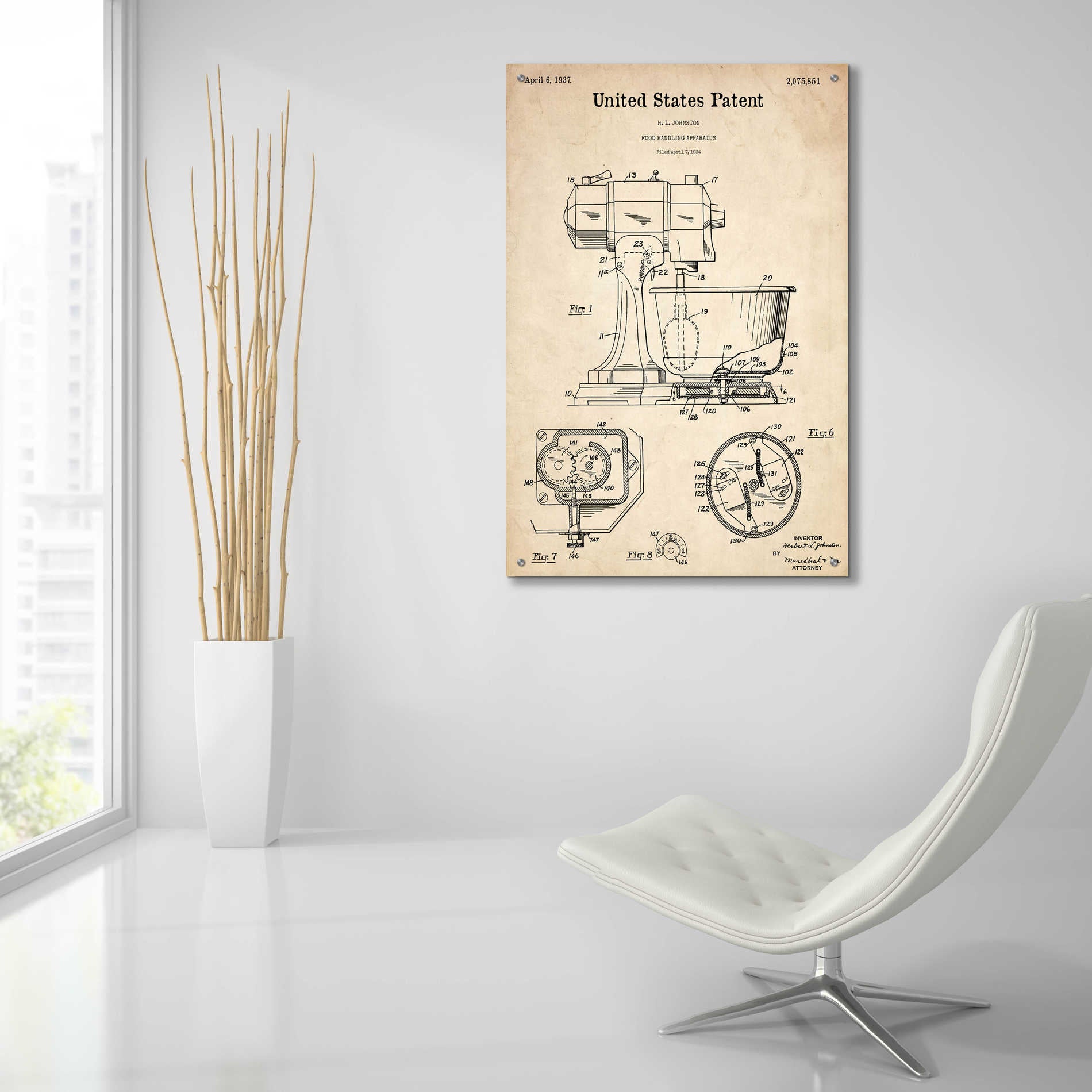 Epic Art 'Kitchen Mixer Blueprint Patent Parchment,' Acrylic Glass Wall Art,24x36