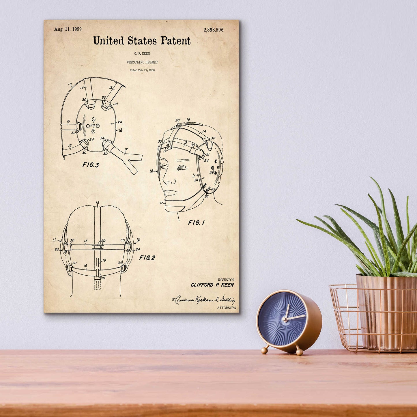 Epic Art 'Wrestling Headgear Blueprint Patent Parchment,' Acrylic Glass Wall Art,12x16