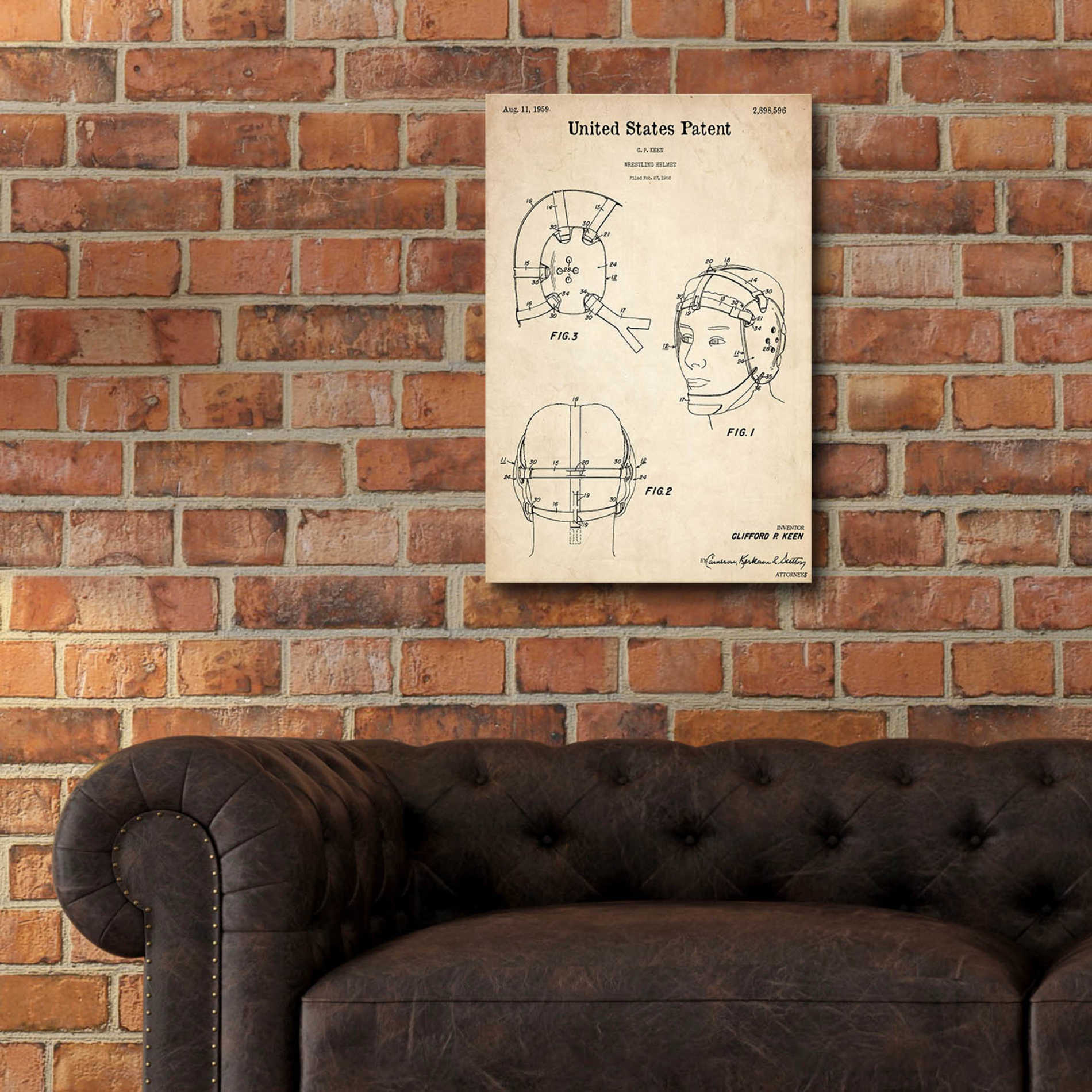 Epic Art 'Wrestling Headgear Blueprint Patent Parchment,' Acrylic Glass Wall Art,16x24