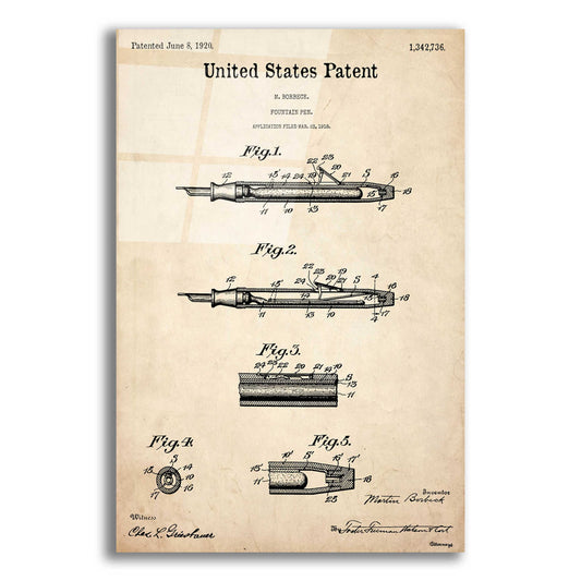 Epic Art 'Fountain Pen Blueprint Patent Parchment,' Acrylic Glass Wall Art,12x16x1.1x0,18x26x1.1x0,26x34x1.74x0,40x54x1.74x0