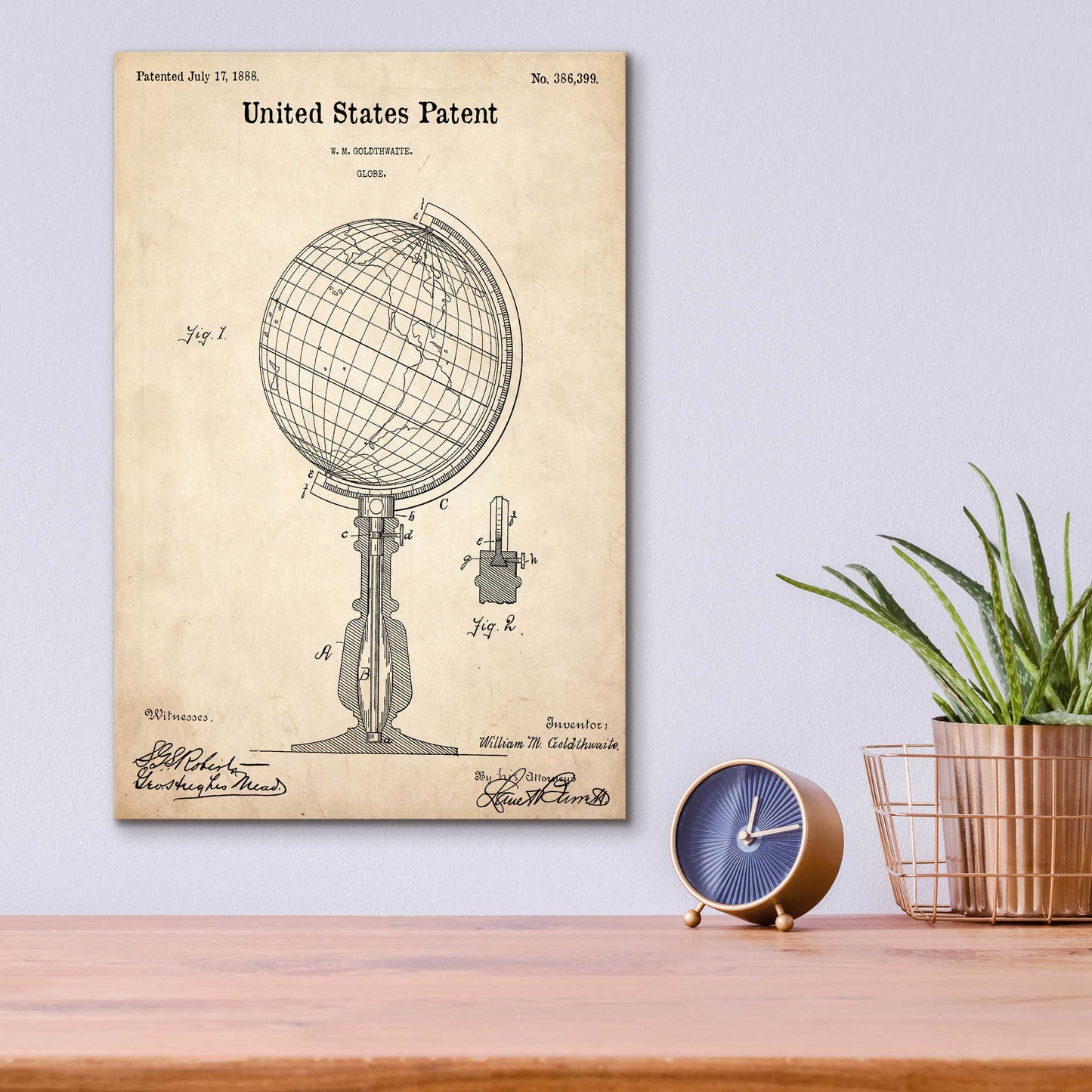 Epic Art 'globe Blueprint Patent Parchment,' Acrylic Glass Wall Art,12x16