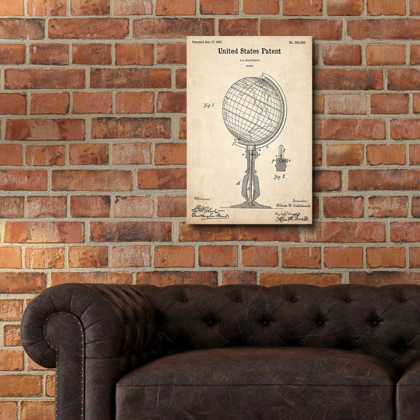 Epic Art 'globe Blueprint Patent Parchment,' Acrylic Glass Wall Art,16x24