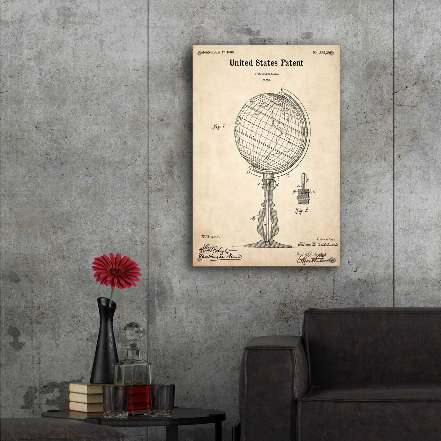 Epic Art 'globe Blueprint Patent Parchment,' Acrylic Glass Wall Art,24x36