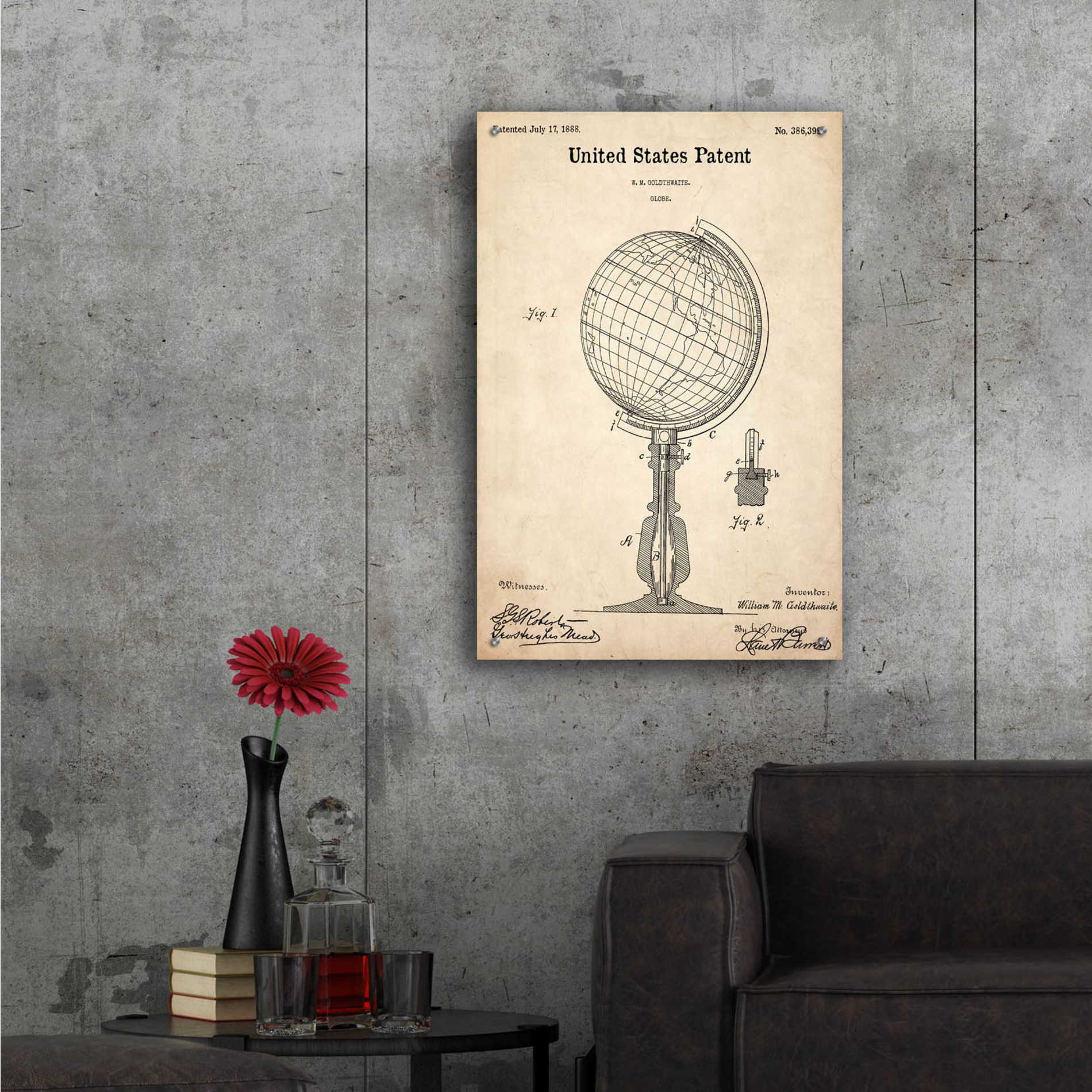 Epic Art 'globe Blueprint Patent Parchment,' Acrylic Glass Wall Art,24x36