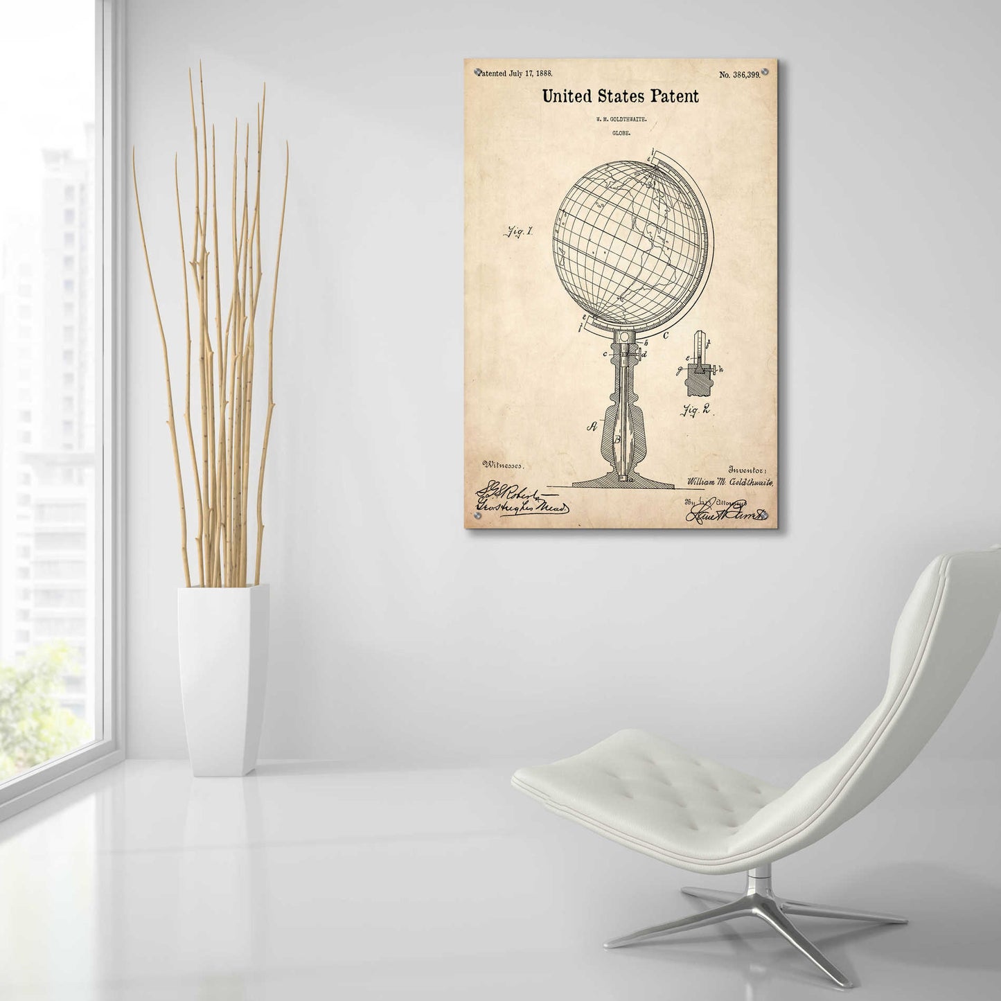 Epic Art 'globe Blueprint Patent Parchment,' Acrylic Glass Wall Art,24x36