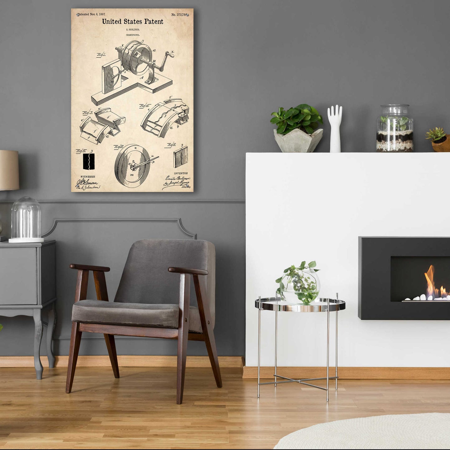 Epic Art 'Gramophone, 1887 Blueprint Patent Parchment,' Acrylic Glass Wall Art,24x36