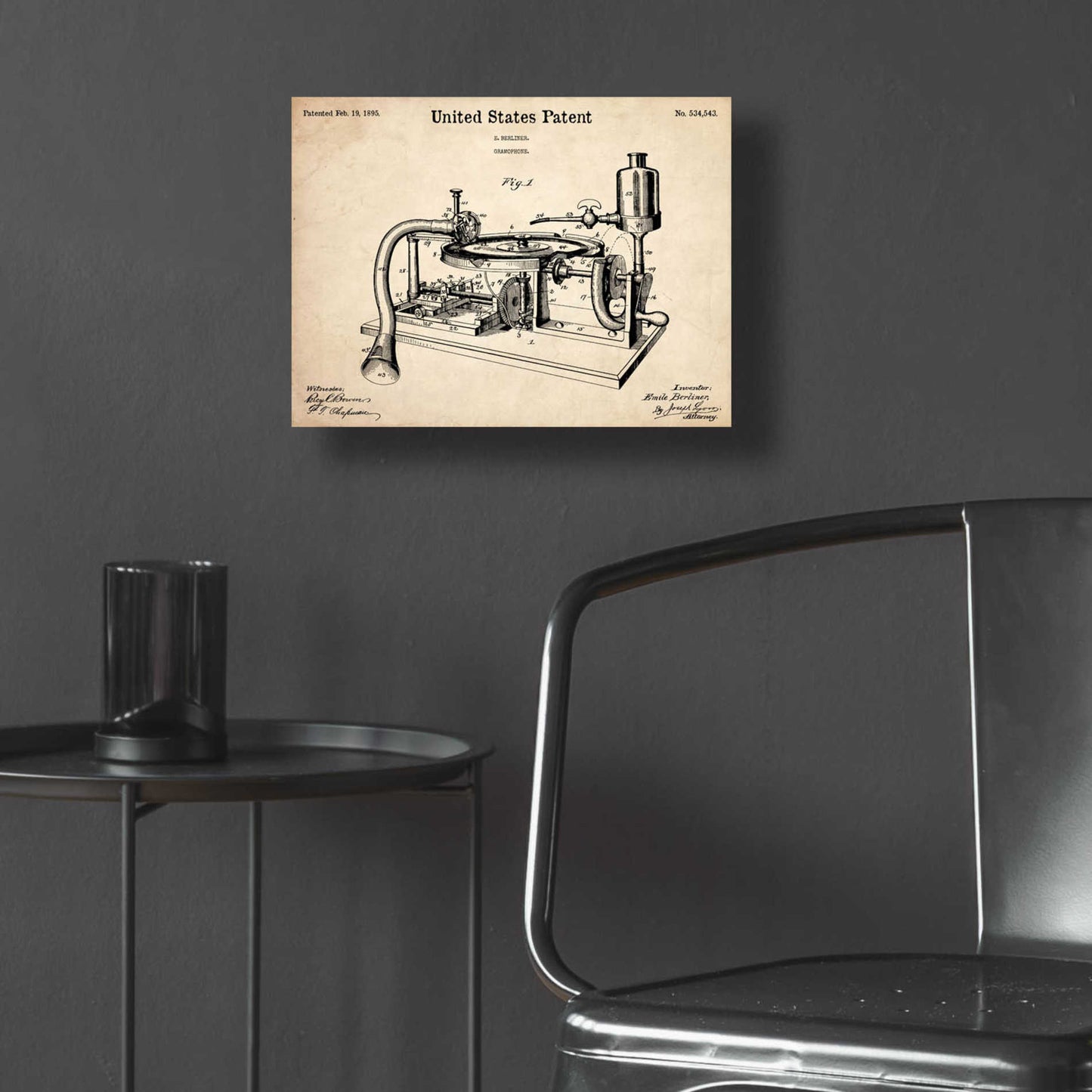 Epic Art 'Gramophone, 1895 Blueprint Patent Parchment,' Acrylic Glass Wall Art,16x12