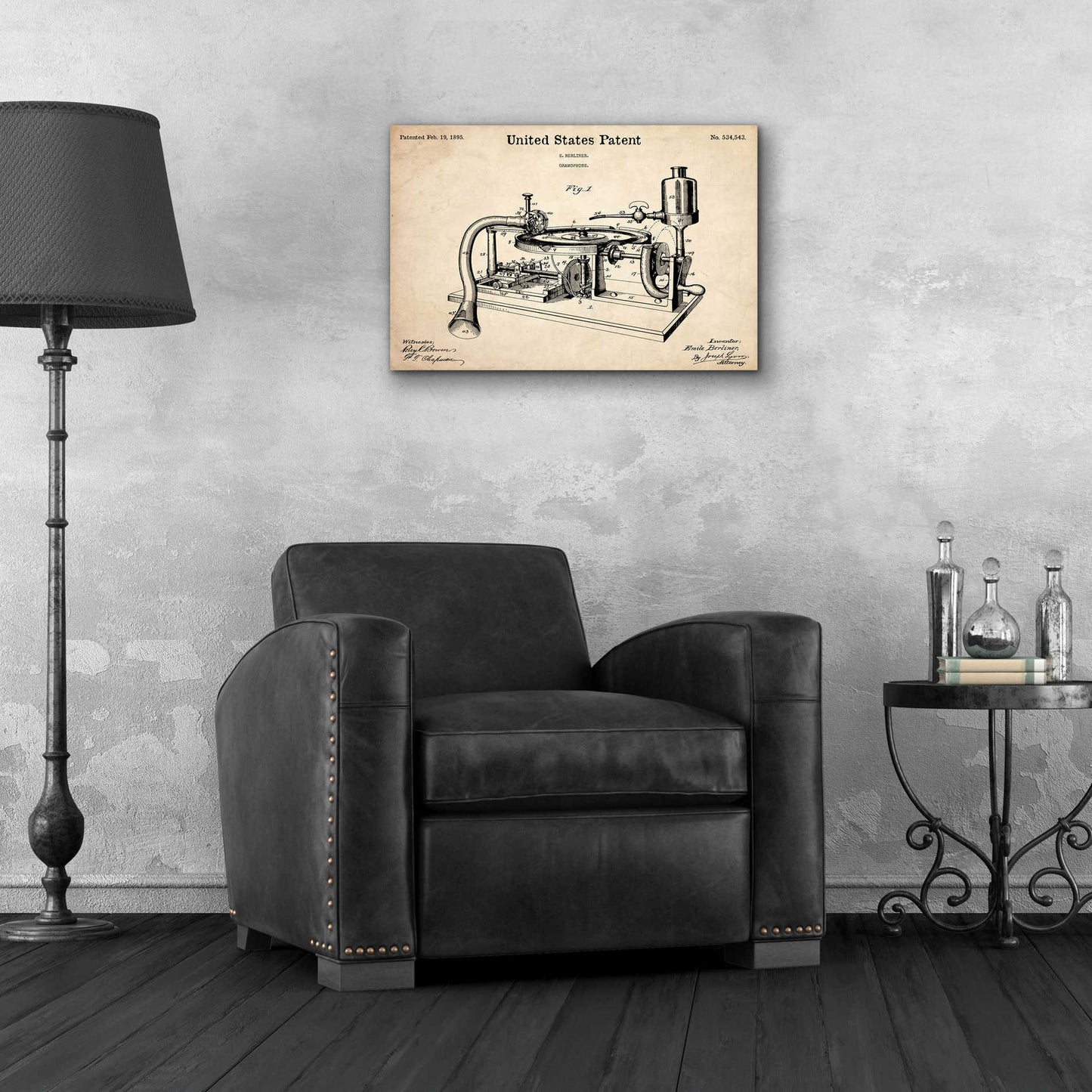 Epic Art 'Gramophone, 1895 Blueprint Patent Parchment,' Acrylic Glass Wall Art,24x16