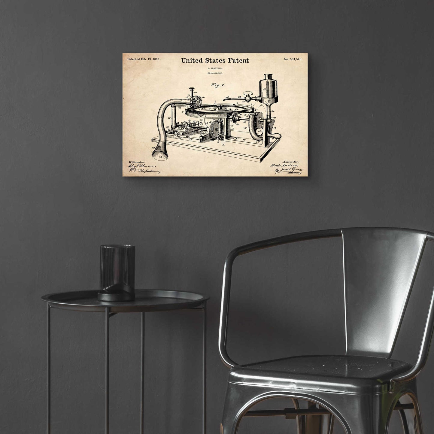 Epic Art 'Gramophone, 1895 Blueprint Patent Parchment,' Acrylic Glass Wall Art,24x16