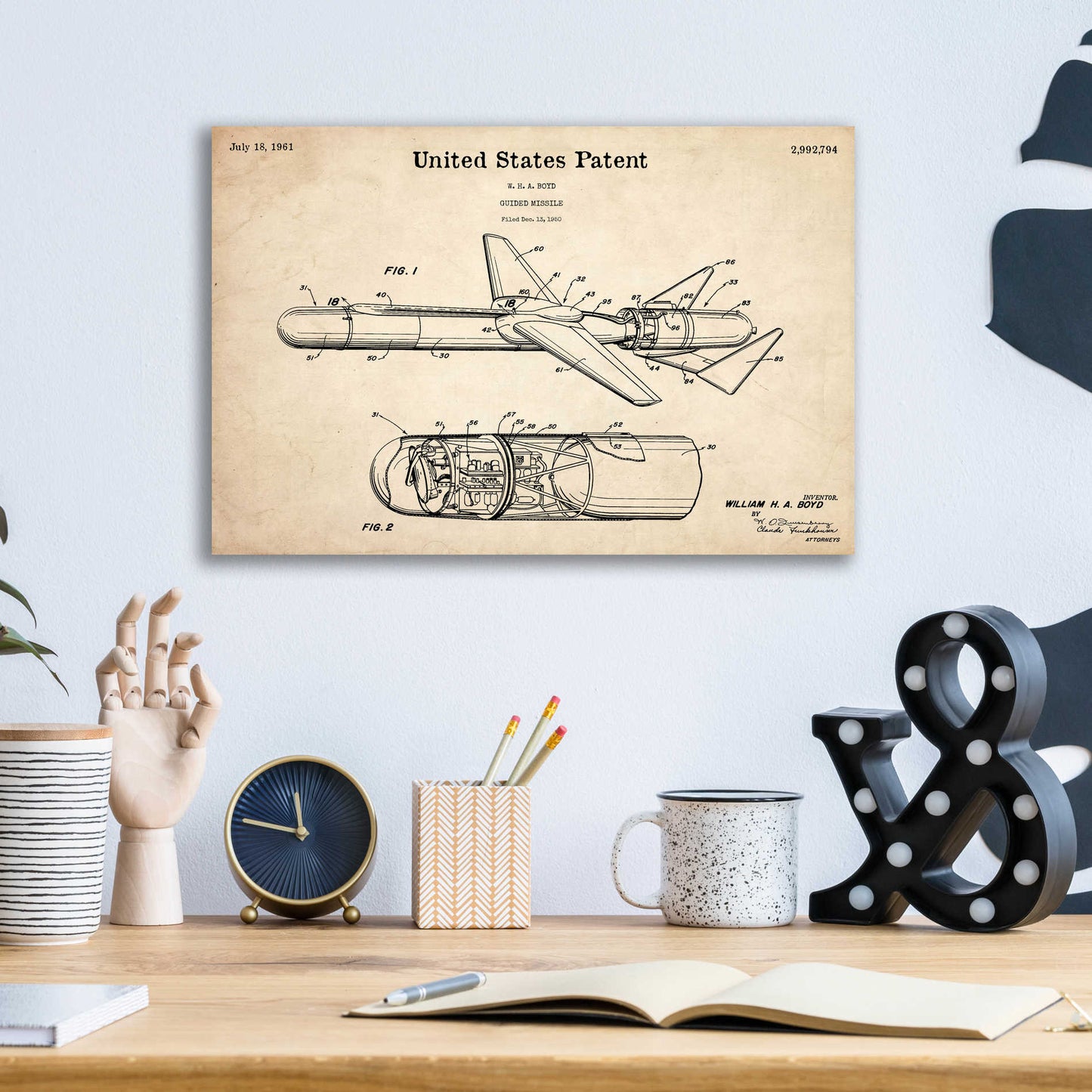 Epic Art 'Cold War Era Blueprint Patent Parchment,' Acrylic Glass Wall Art,16x12