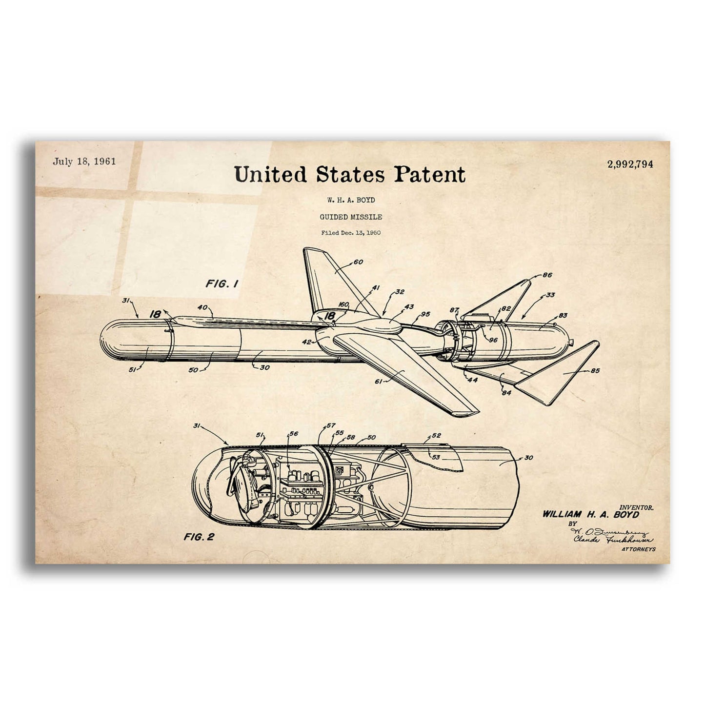 Epic Art 'Cold War Era Blueprint Patent Parchment,' Acrylic Glass Wall Art,16x12