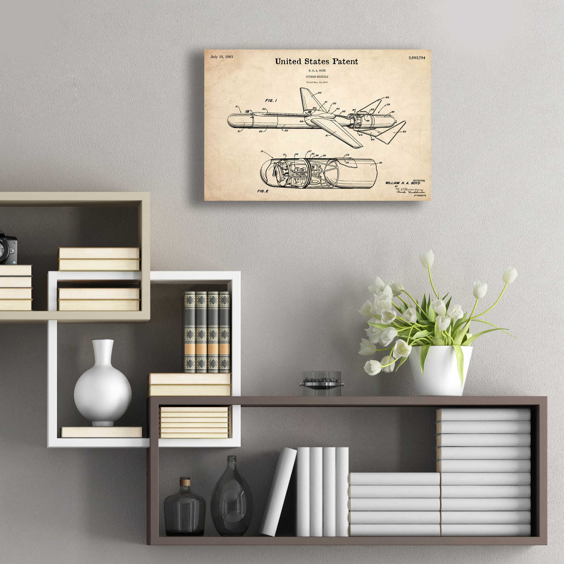 Epic Art 'Cold War Era Blueprint Patent Parchment,' Acrylic Glass Wall Art,24x16