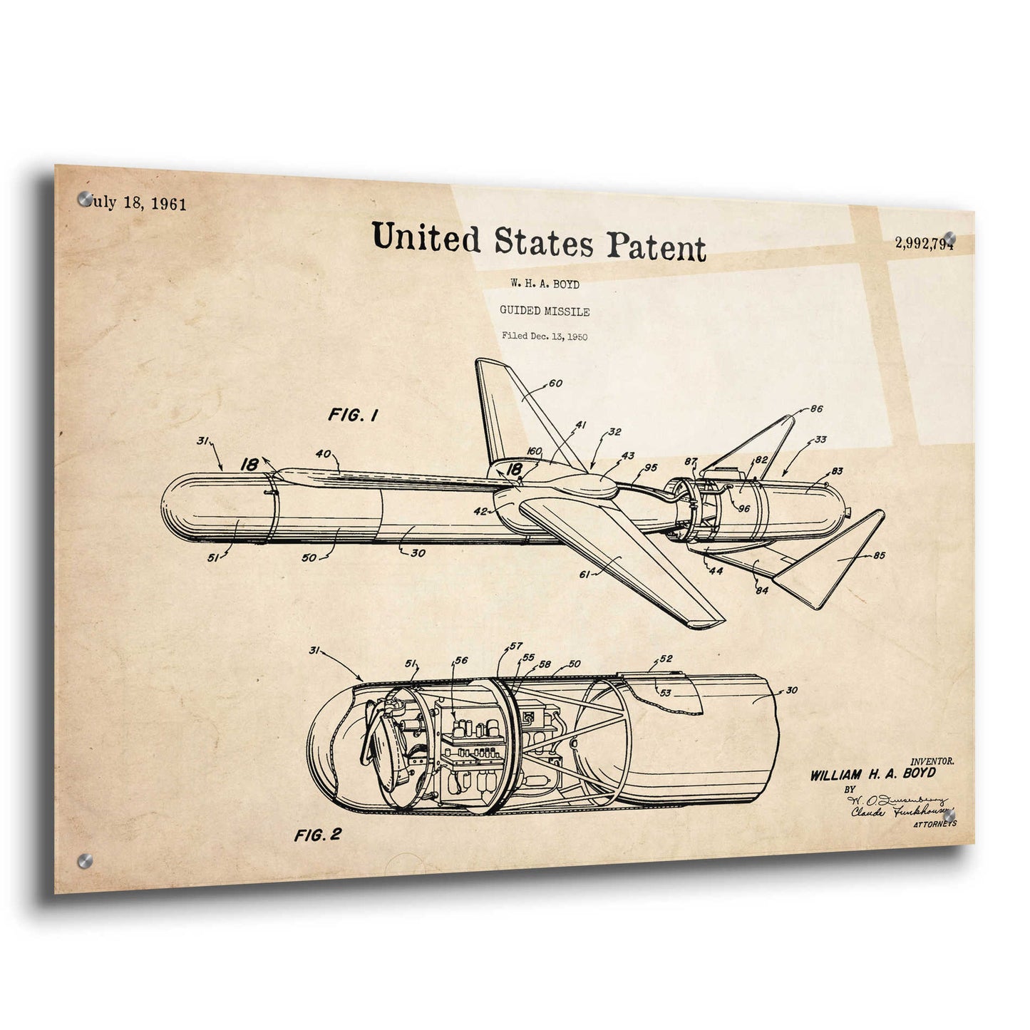 Epic Art 'Cold War Era Blueprint Patent Parchment,' Acrylic Glass Wall Art,36x24