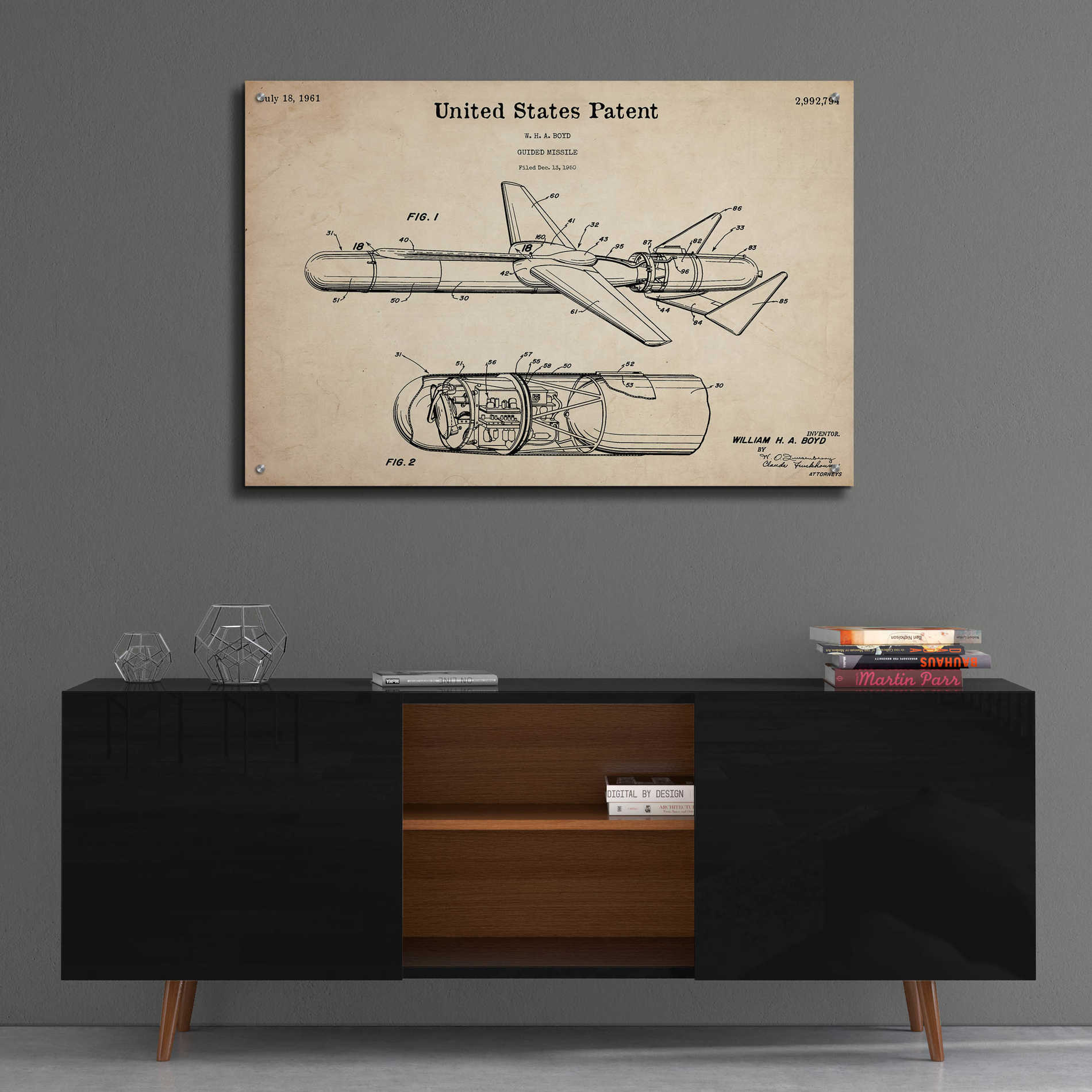 Epic Art 'Cold War Era Blueprint Patent Parchment,' Acrylic Glass Wall Art,36x24