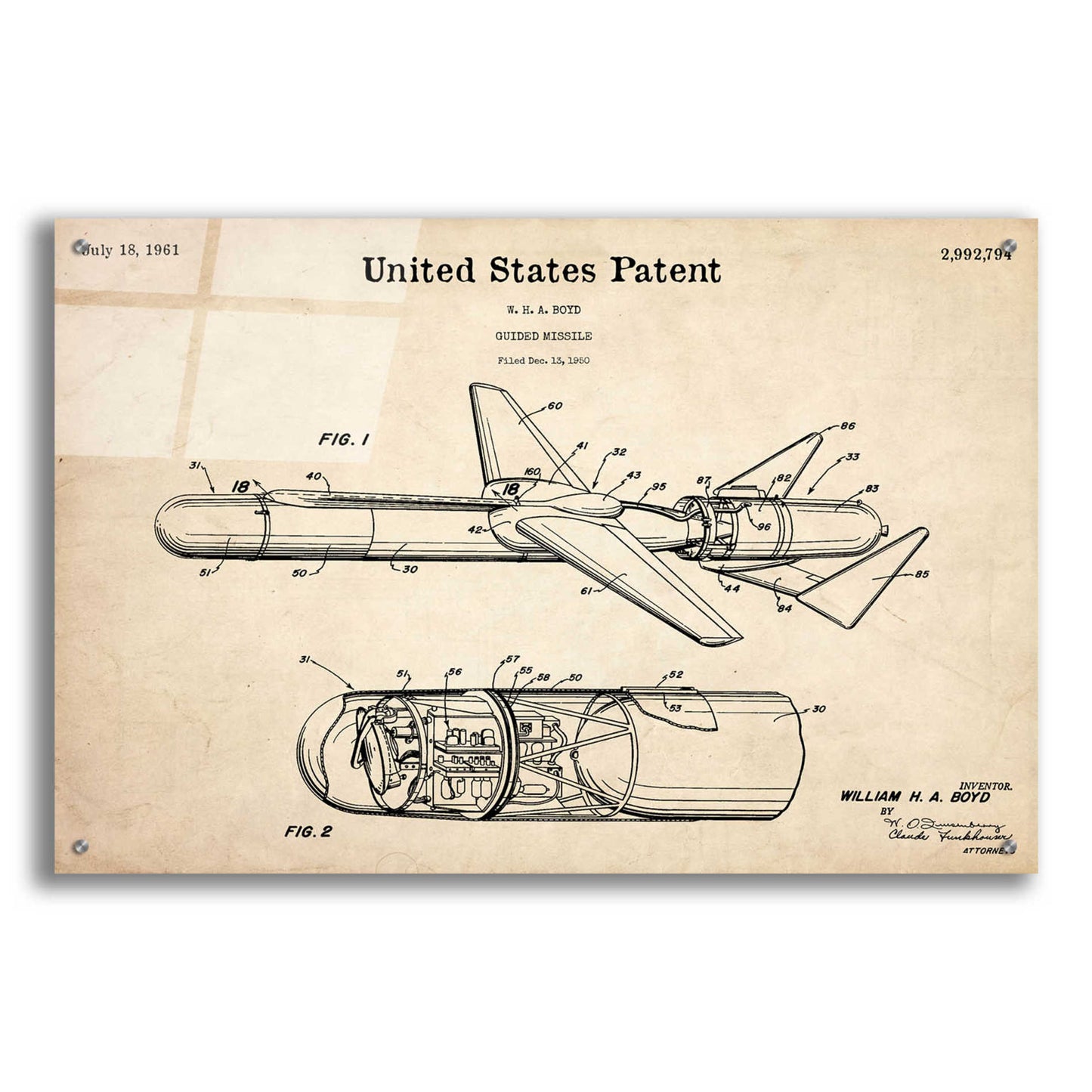 Epic Art 'Cold War Era Blueprint Patent Parchment,' Acrylic Glass Wall Art,36x24