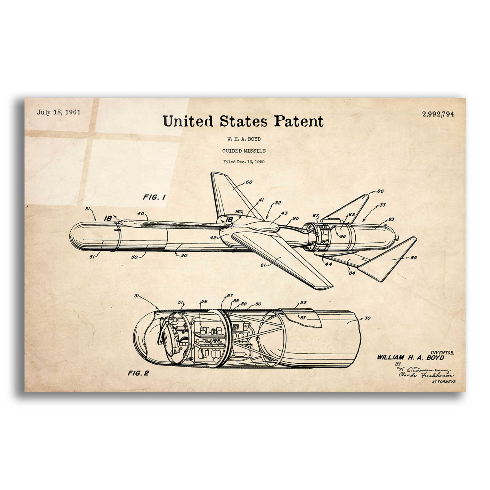 Epic Art 'Cold War Era Blueprint Patent Parchment,' Acrylic Glass Wall Art,16x12x1.1x0,26x18x1.1x0,34x26x1.74x0,54x40x1.74x0