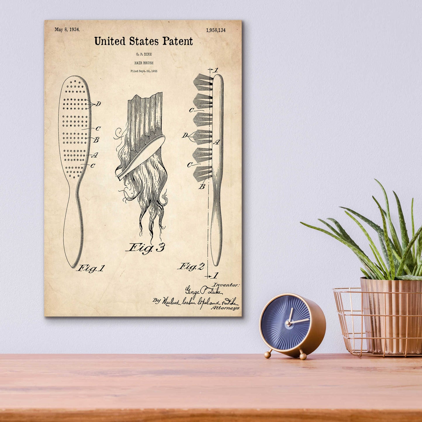 Epic Art 'Hair Brush Blueprint Patent Parchment,' Acrylic Glass Wall Art,12x16