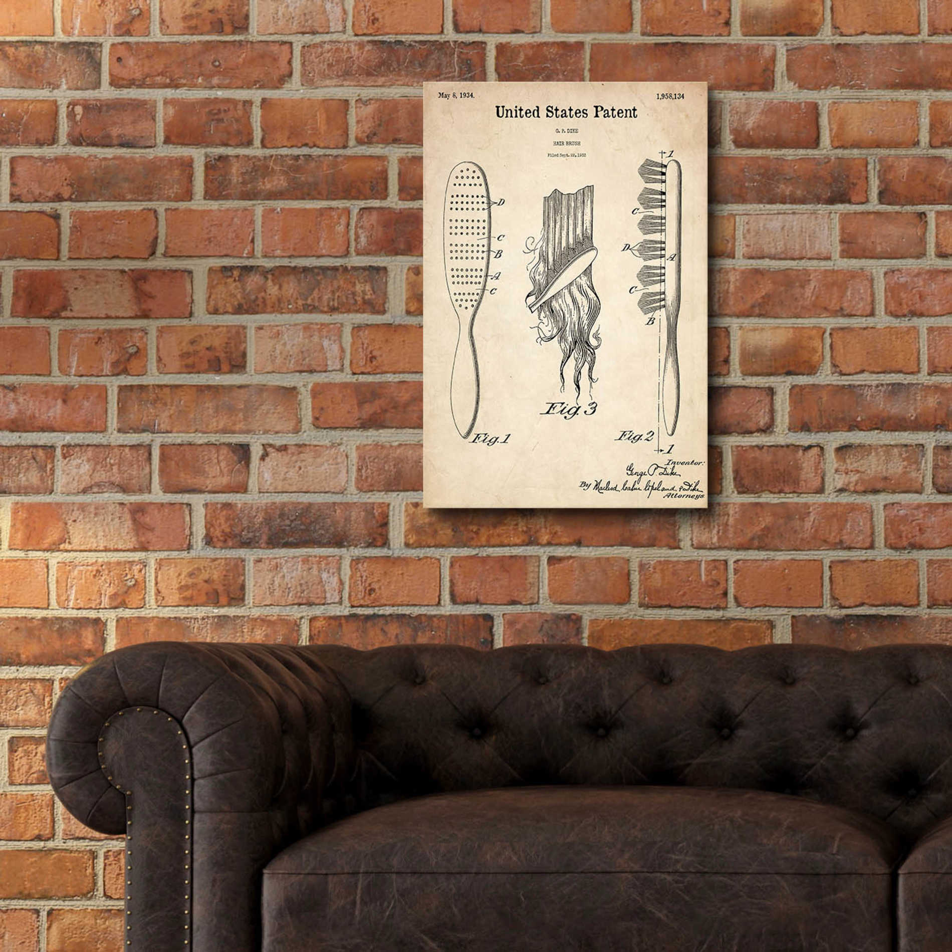 Epic Art 'Hair Brush Blueprint Patent Parchment,' Acrylic Glass Wall Art,16x24