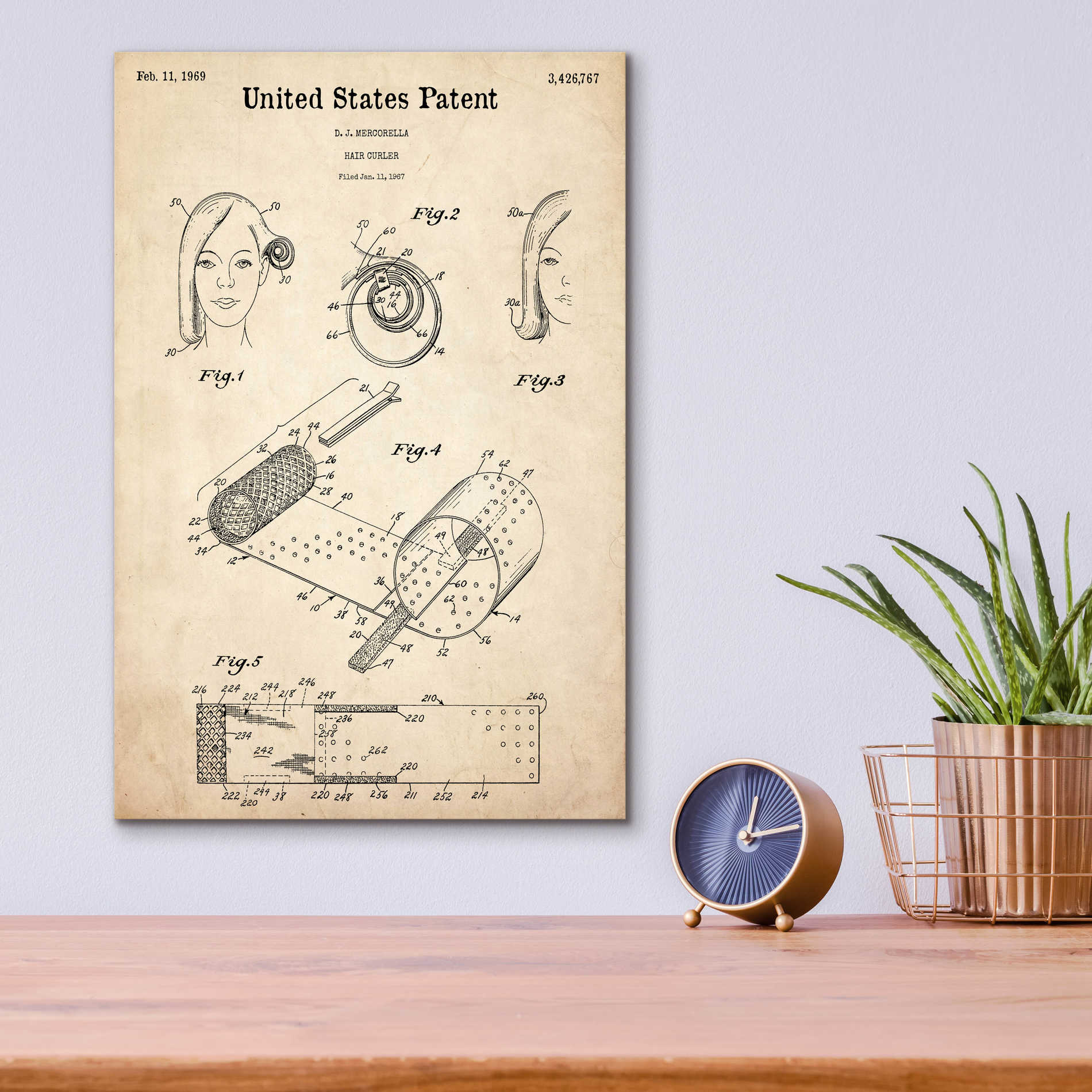 Epic Art 'Hair Curler Blueprint Patent Parchment,' Acrylic Glass Wall Art,12x16