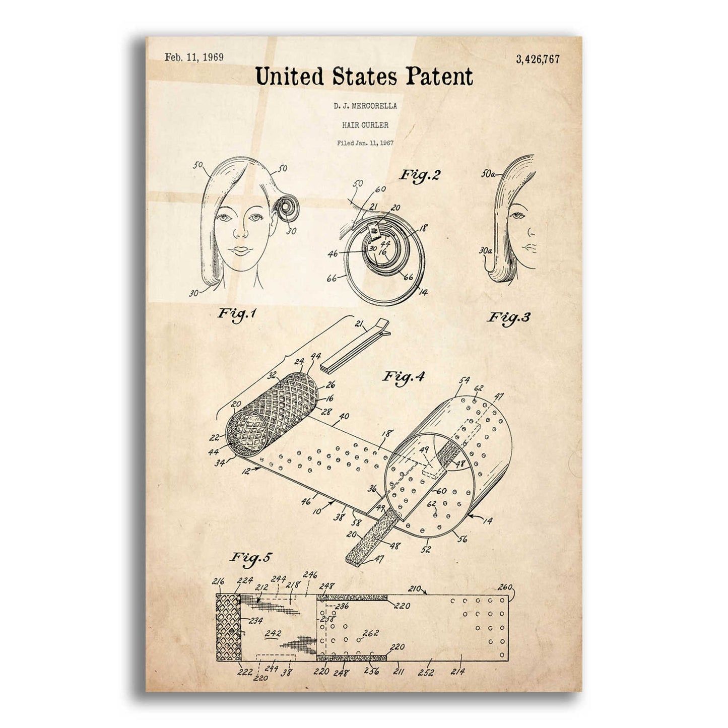 Epic Art 'Hair Curler Blueprint Patent Parchment,' Acrylic Glass Wall Art,16x24