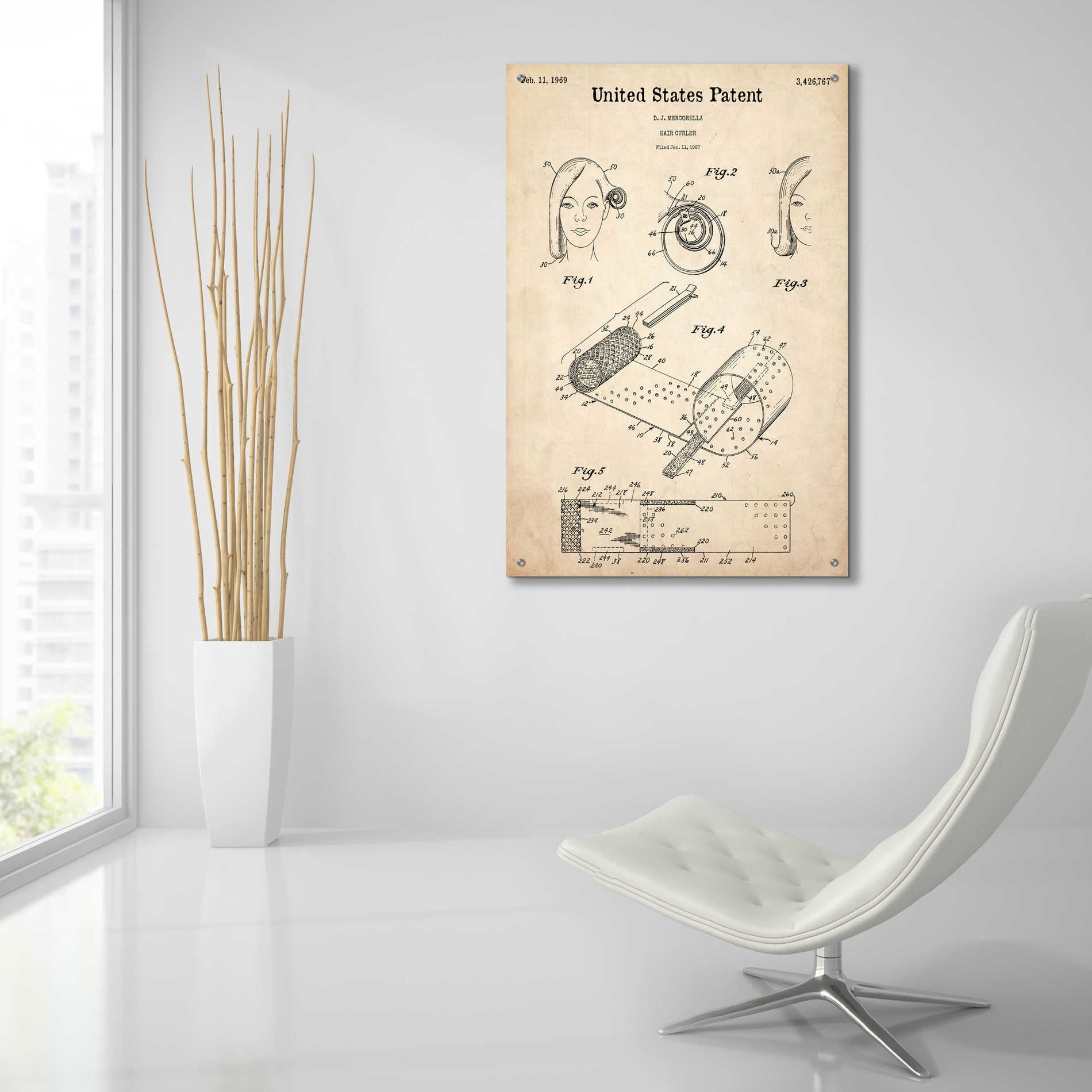 Epic Art 'Hair Curler Blueprint Patent Parchment,' Acrylic Glass Wall Art,24x36