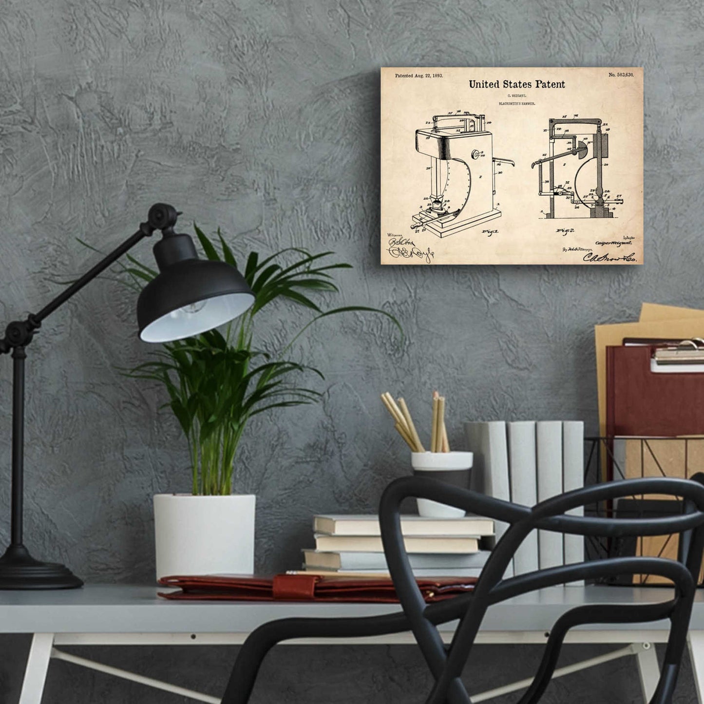 Epic Art 'Blacksmith's Hammer Blueprint Patent Parchment' Acrylic Glass Wall Art,16x12